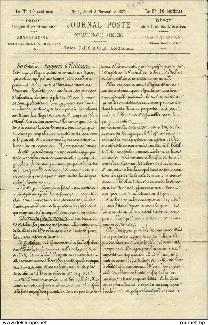 Etoile 8 / N° 28 Paire (2 Ex Leg Def) Càd PARIS / R. D'ANTIN 4 NOV. 70 Sur Journal Poste N° 1 Pour Dieppe. Au Verso, Càd - Oorlog 1870