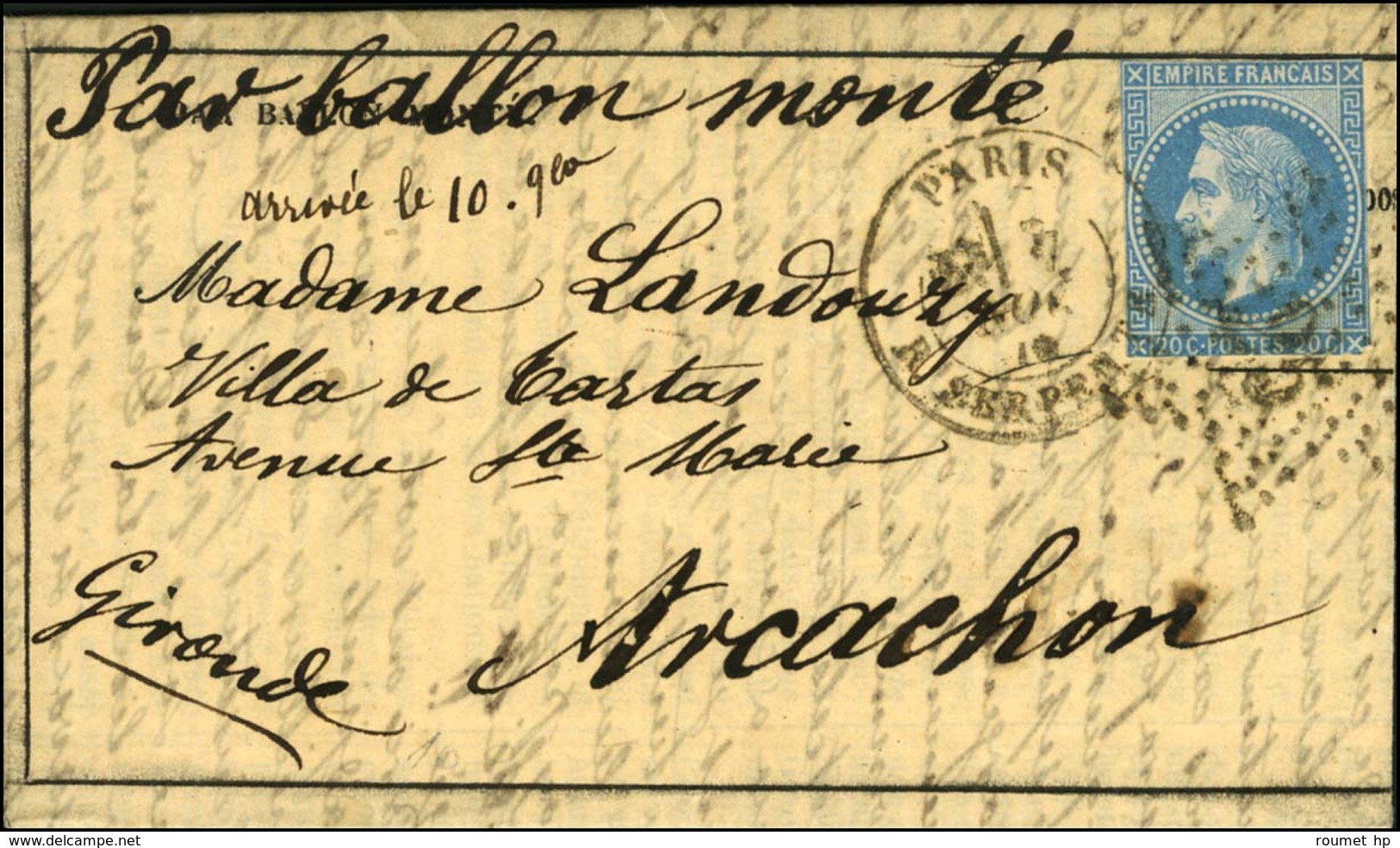 Etoile 25 / N° 29 (timbre Massicoté Des 4 Côtés) Càd PARIS / R. SERPENTE 7 NOV. 70 Sur Gazette Des Absents N° 5 Pour Arc - Oorlog 1870