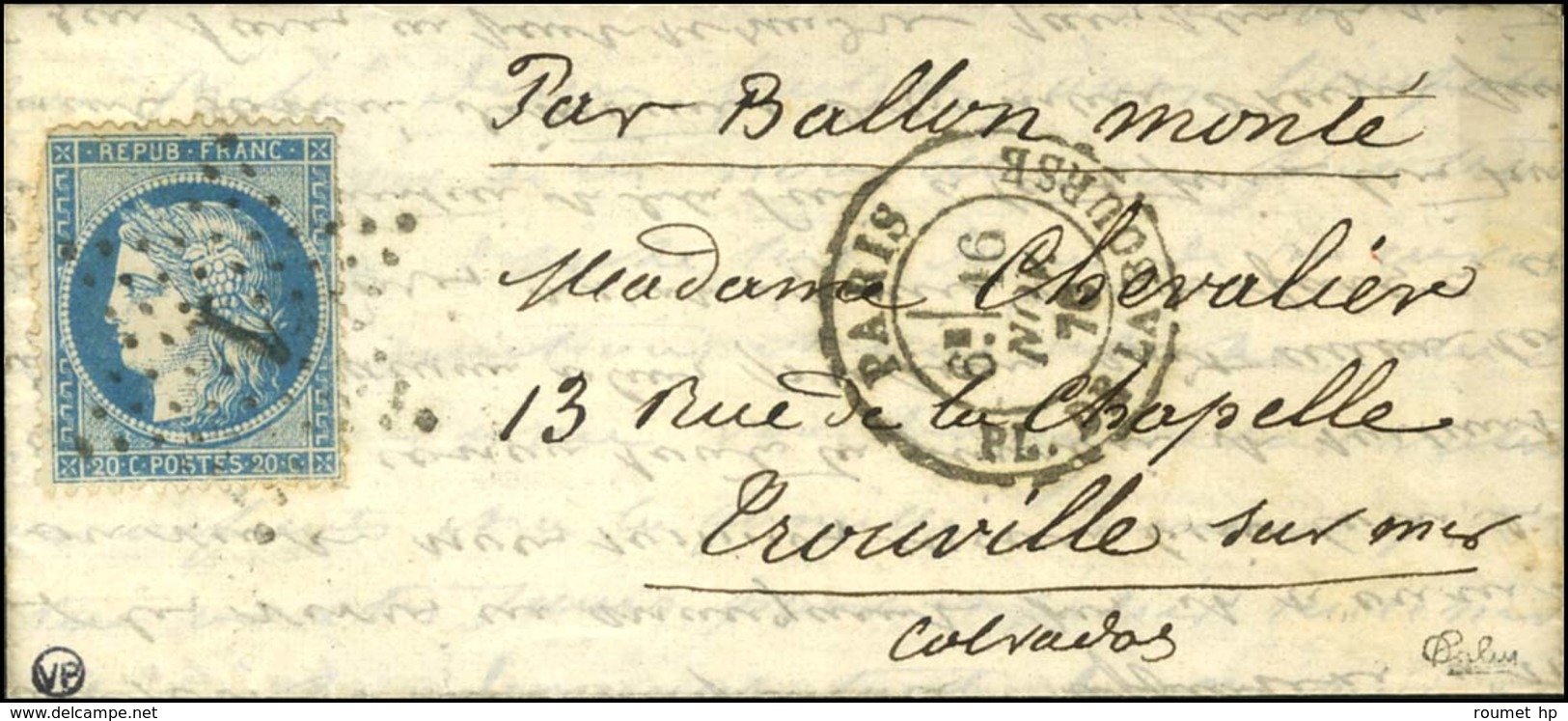 Etoile 1 / N° 37 Càd PARIS / PL. DE LA BOURSE 16 NOV. 70 Sur Lettre Pour Trouville. Au Verso, Càd D'arrivée 24 NOV. 70.  - Guerra Del 1870