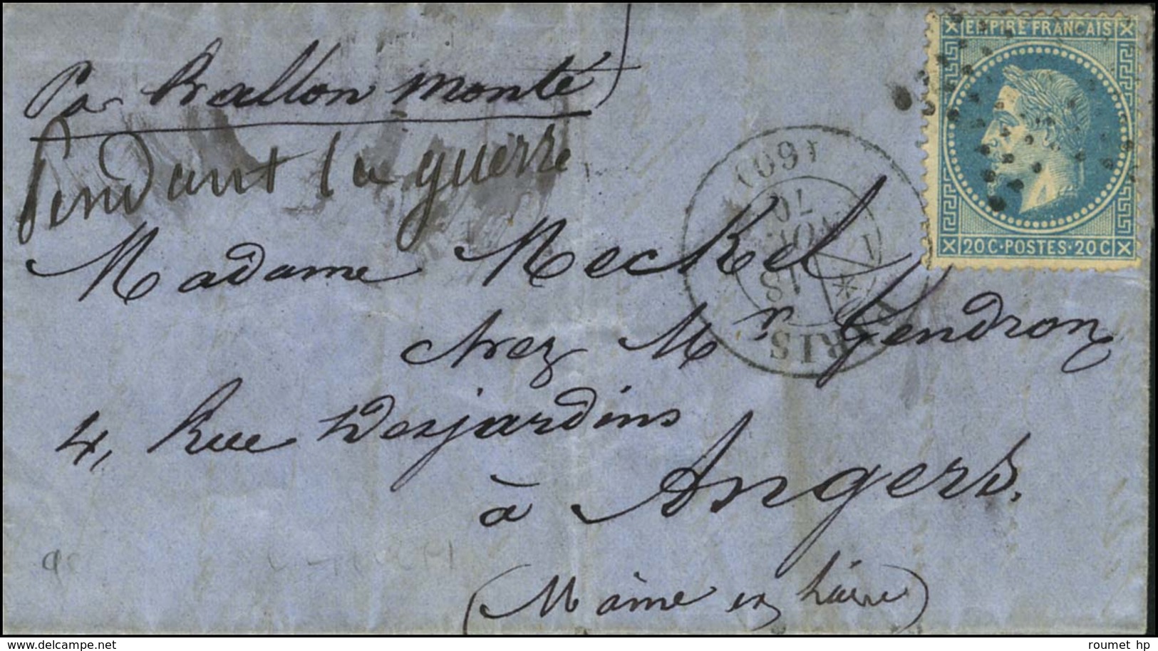 Etoile / N° 29 Càd PARIS (60) 18 NOV. 70 Sur Lettre Avec Mention '' Par Ballon Monté Pendant La Guerre '' Pour Angers. A - Oorlog 1870