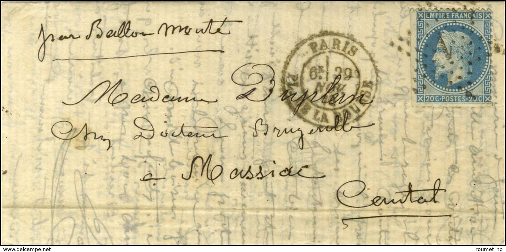 Etoile 1 / N° 29 (massicoté Sur 2 Côtés) Càd PARIS / PL. DE LA BOURSE 29 NOV. 70 Sur Lettre Pour Massiac (Cantal). Au Ve - Oorlog 1870
