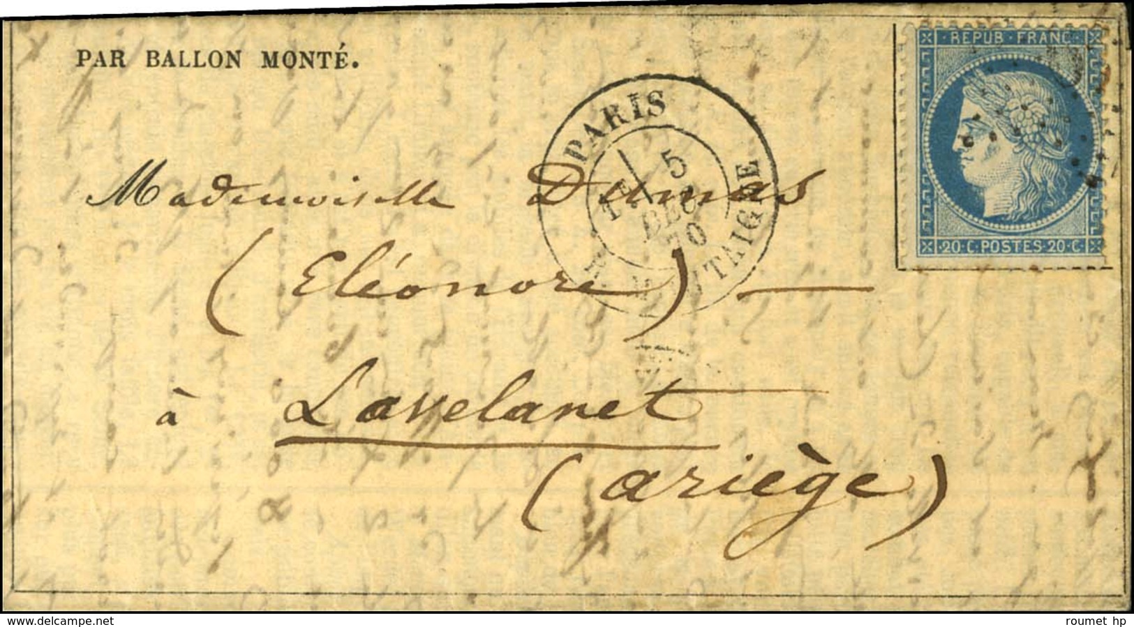 Etoile 9 / N° 37 Càd PARIS / R. MONTAIGNE 5 DEC. 70 Sur Gazette Des Absents N° 13 Avec Très Bon Texte Pour Lavelanet. Au - Oorlog 1870