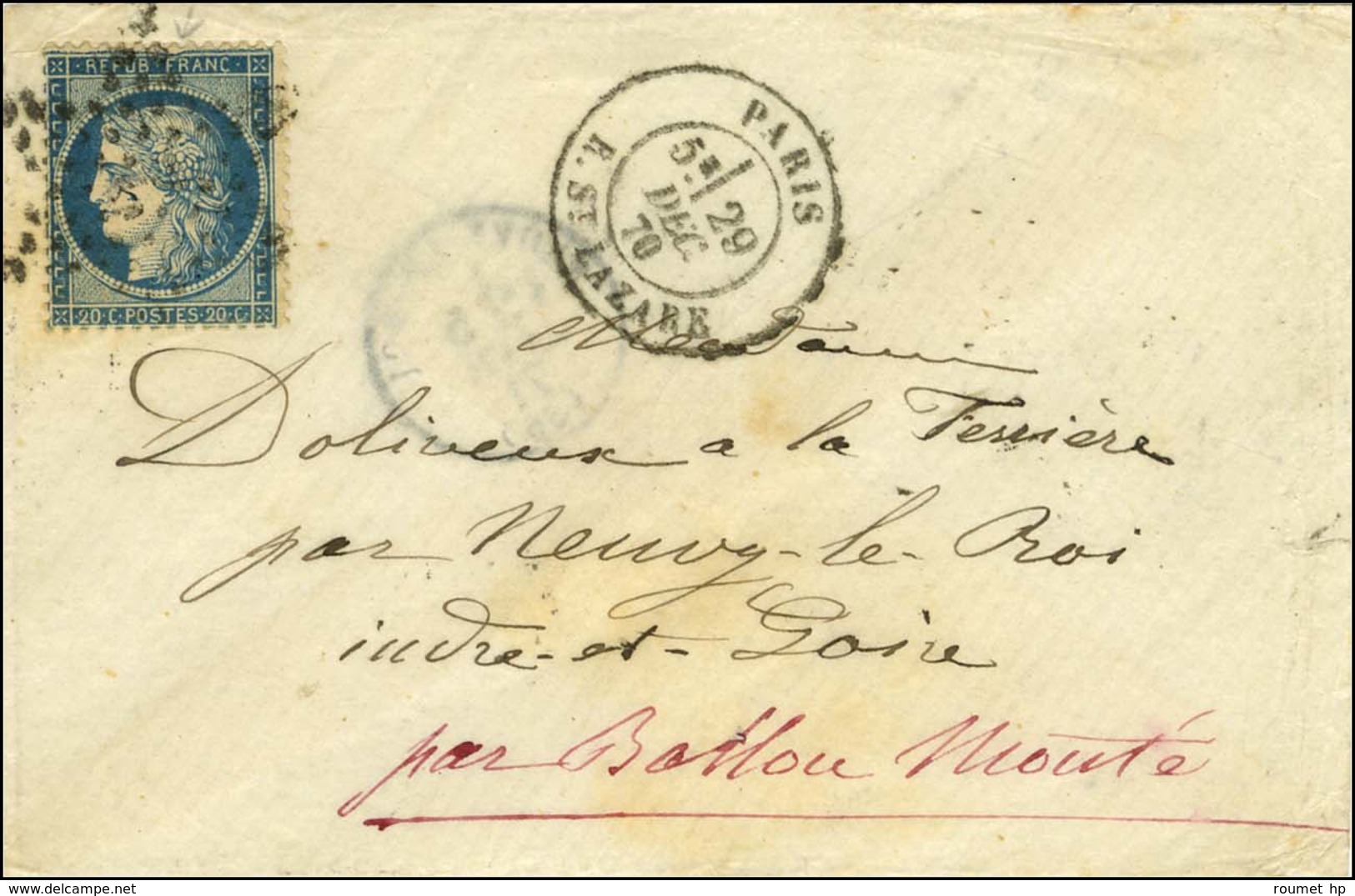 Etoile 2 / N° 37 Càd PARIS / R. ST LAZARE 29 DEC. 70 Sur Lettre Sans Texte Pour La Ferrière Par Neuvy Le Roi (Indre Et L - War 1870