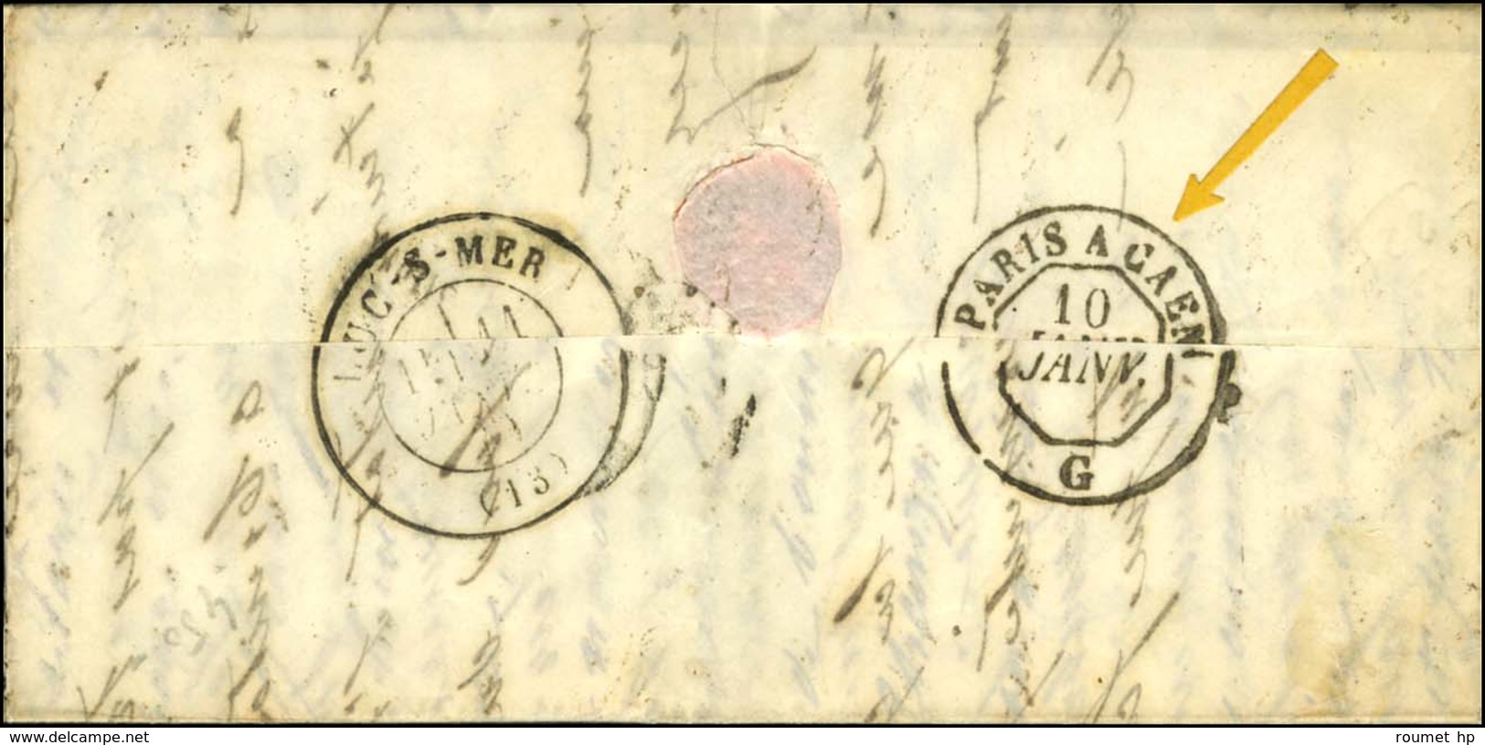 GC 347 / N° 37 Càd PARIS / LES BATIGNOLLES 1 JANV. 71 Sur Lettre Pour Luc-sur-Mer. Au Verso, Rare Cachet De Passage PARI - War 1870