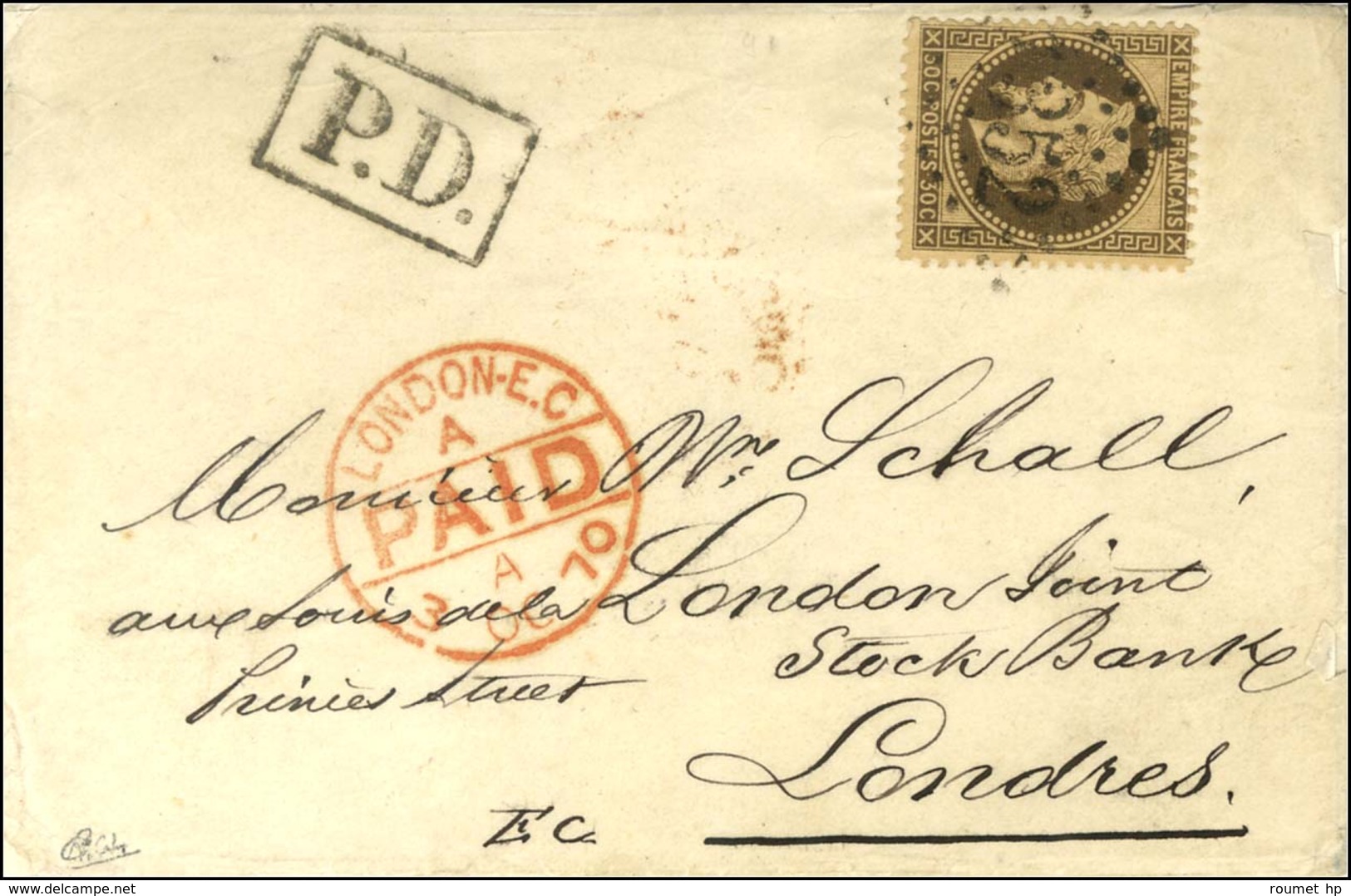 GC 1352 (Dreux) / N° 30 Sur Enveloppe Sans Texte Avec, Au Verso, Cachet Commercial De La Maison Marcquard à Paris Pour L - Oorlog 1870