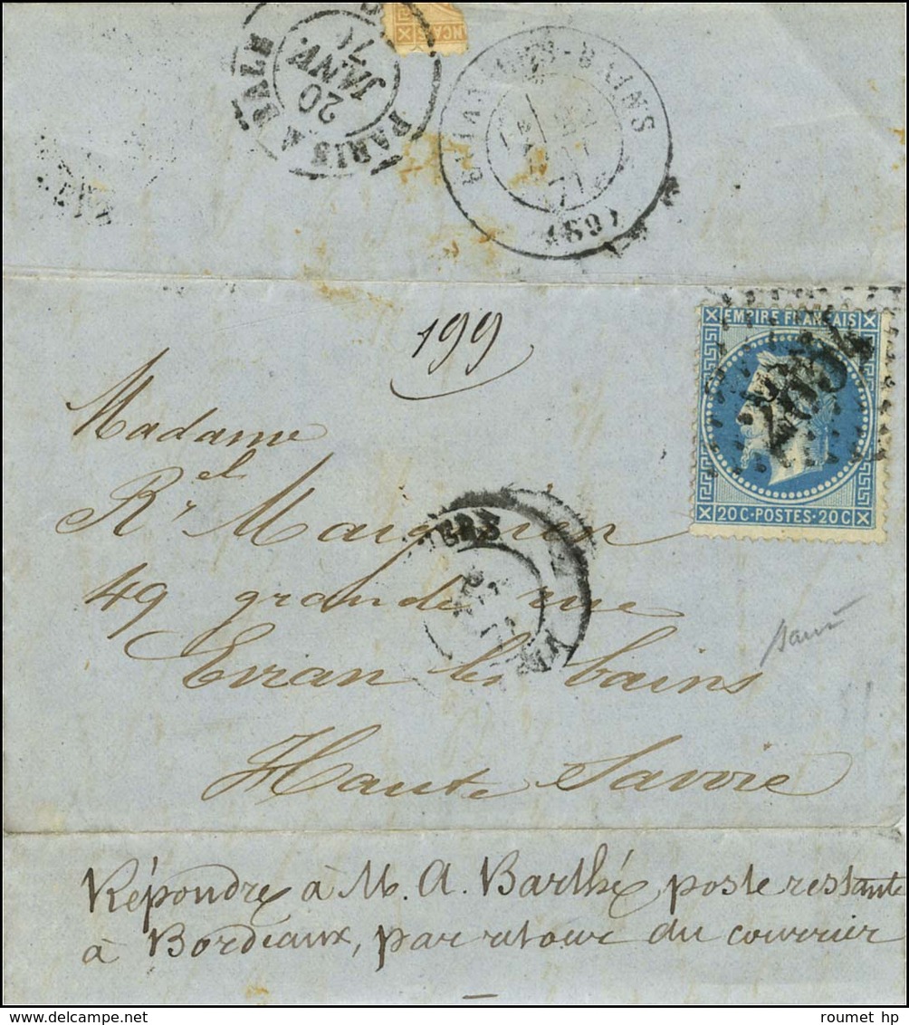 Lettre Avec Texte Daté De Paris Le 17 Décembre 1870 Pour Evian Les Bains. Au Recto, GC 2654 / N° 29 Càd NEVERS (56). Au  - War 1870