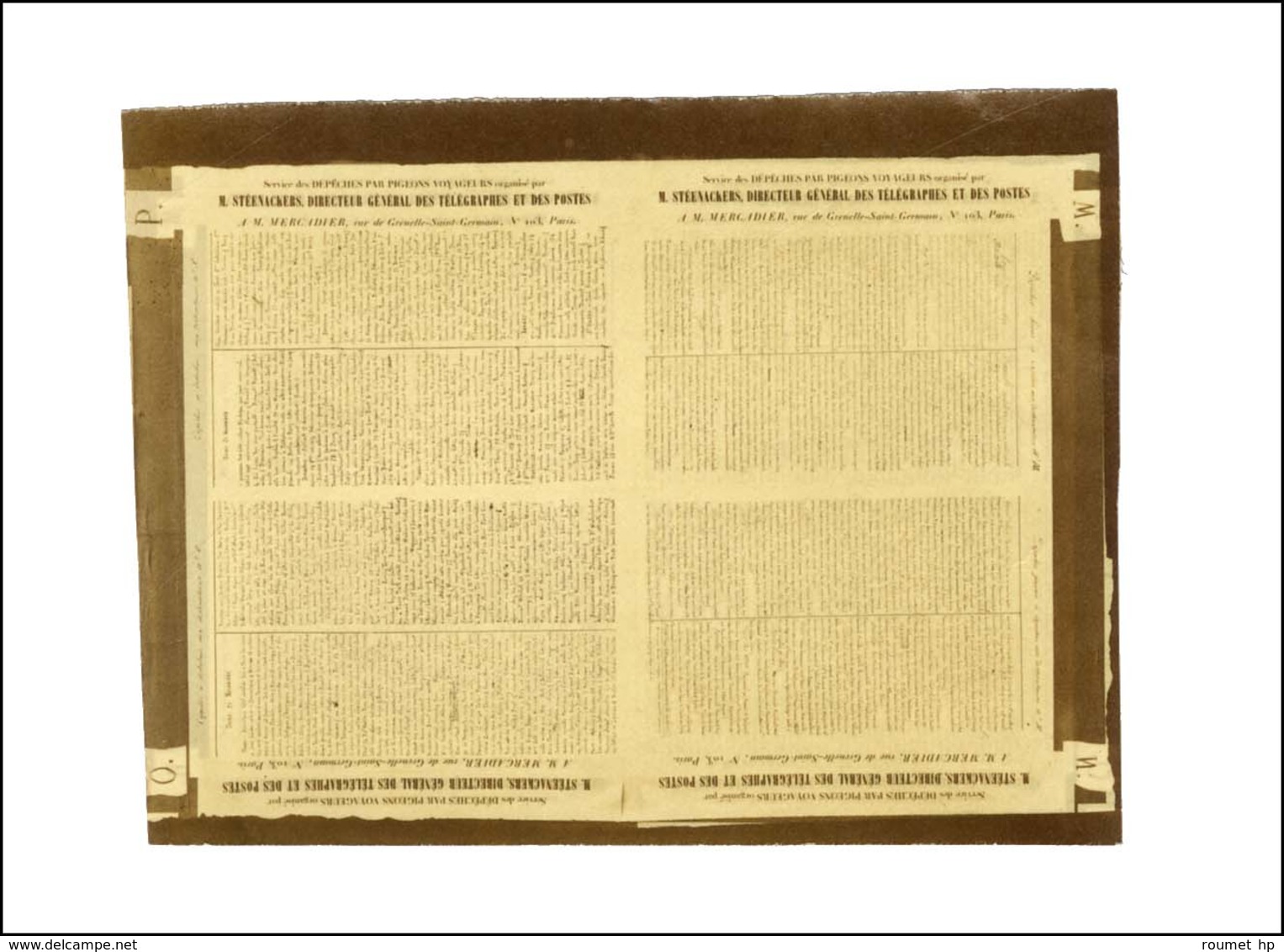 Pigeongrammes Recto Verso. Dépêche Privée à Distribuer Aux Destinataires M, N, O Et P. - TB. - War 1870