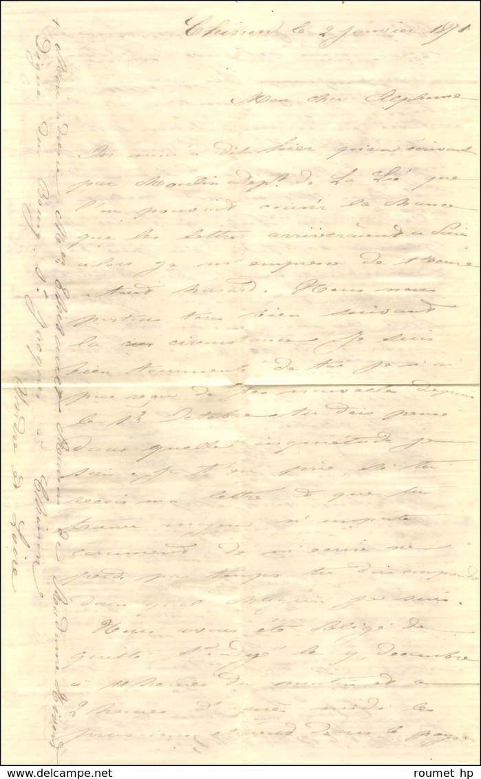 Càd CHINON (36) 3 JANV. 71 Sur Boule De Moulins Avec Affranchissement Tombé Par Immersion Adressé à St Denis Sur Seine S - War 1870