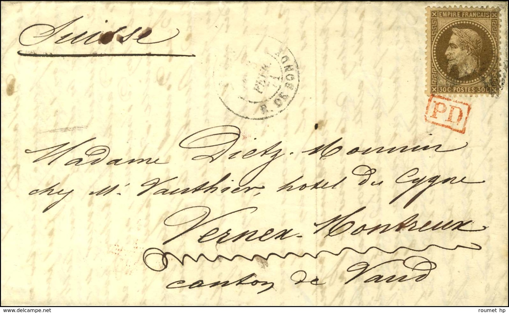 Etoile 5 / N° 30 Càd PARIS / R. DE BONDY 3 FEVR. 71 Sur Lettre Pour Montreux. Au Verso, Càd D'arrivée 12 FEVR. 71. - TB. - War 1870