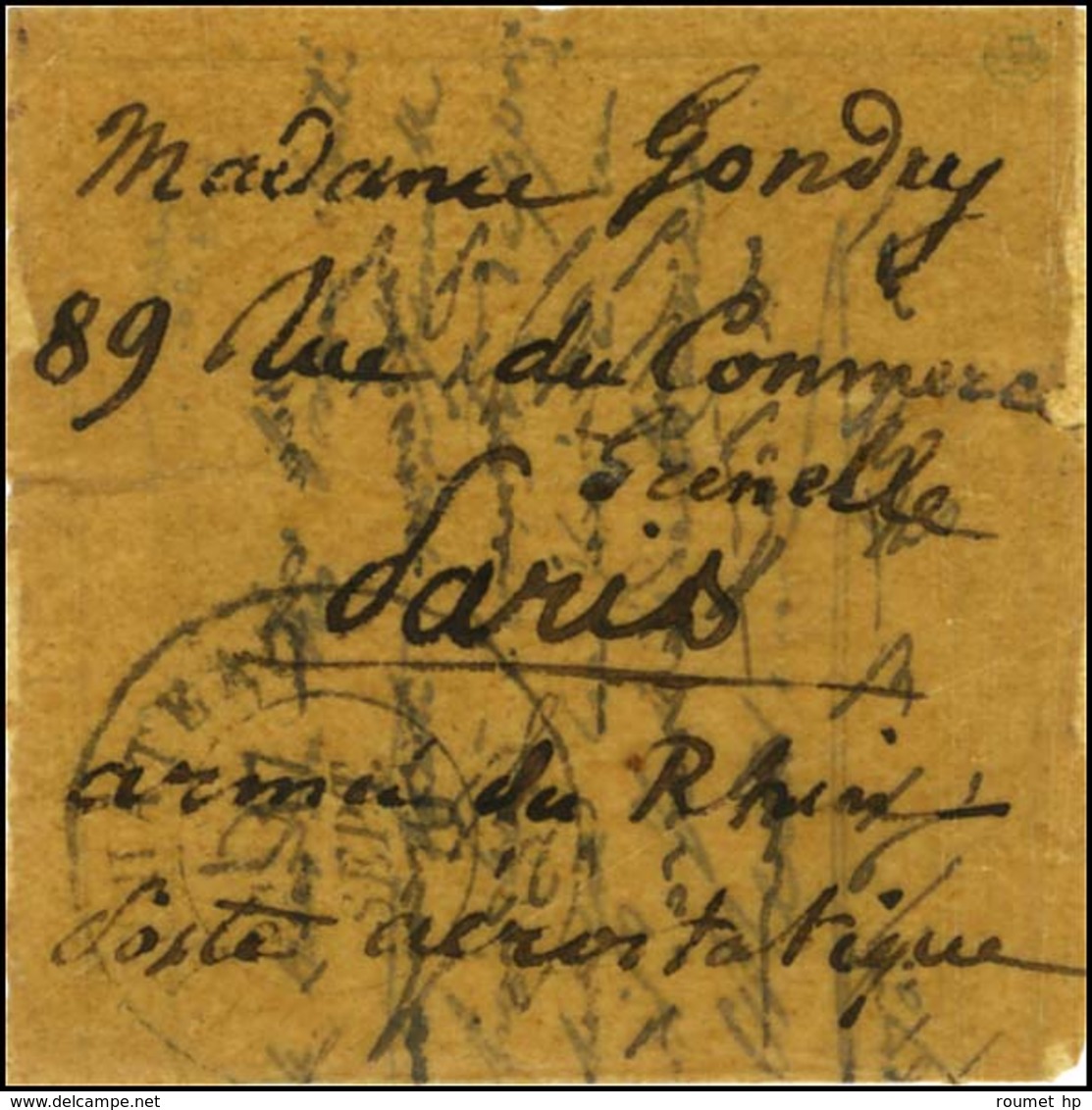 Papillon Daté De Metz Le 15 Septembre 1870 Pour Paris. Au Recto Mention Manuscrite '' Armée Du Rhin / Poste Aérostatique - Oorlog 1870
