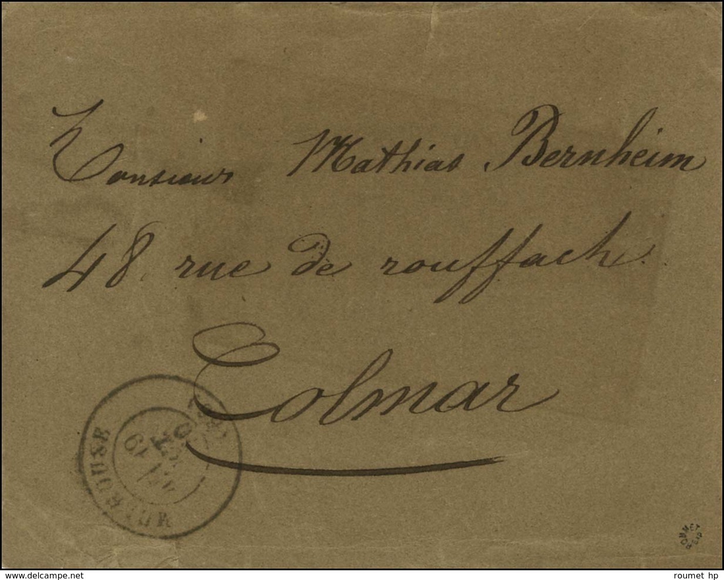 Càd MULHOUSE (66) 19 OCT. 70 Sur Papillon De Neuf-Brisach Daté Du Mardi 18 Octobre 1870, Sorti Par Passeur Pour Colmar.  - War 1870