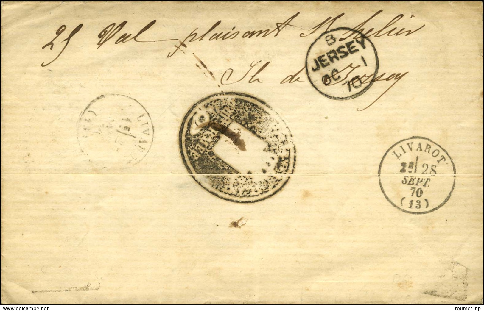 Cachet K:PR:ARMÉE-POST-AMT / 3. / ARMÉE Sur Lettre Civile Datée De Coulommiers Le 15 Septembre 1870, Au Verso Cachet Nég - Oorlog 1870