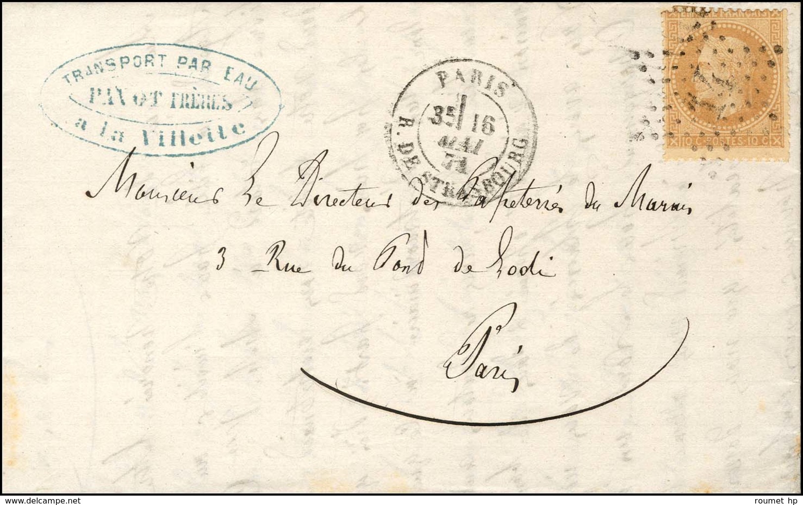 Etoile 14 / N° 28 Càd PARIS / R. DE STRASBOURG 16 MAI 71 Sur Lettre Avec Texte Et En-tête Illustré Des Bateaux à Vapeur  - Guerra Del 1870