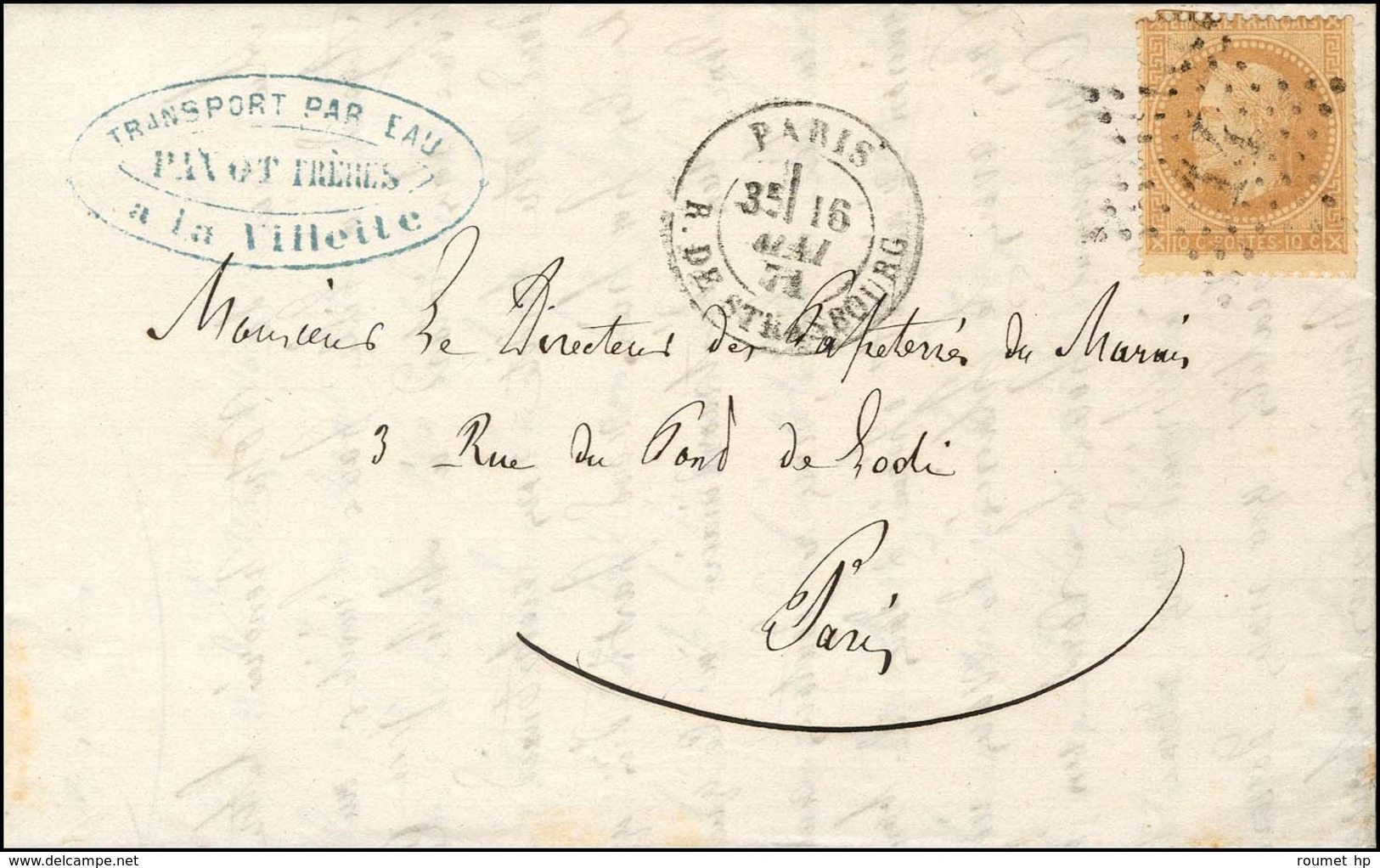 Etoile 14 / N° 28 Càd PARIS / R. DE STRASBOURG 16 MAI 71 Sur Lettre Avec Texte Et En-tête Illustré Des Bateaux à Vapeur  - Krieg 1870