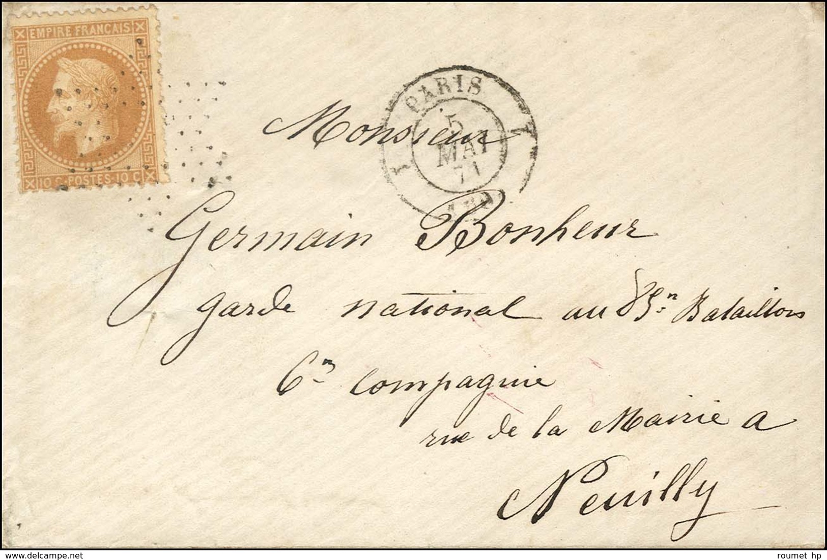 Etoile évidée / N° 28 Càd De Rayon 1 PARIS 1 (60) 5 MAI 71 Sur Lettre Pour Neuilly. - TB / SUP. - R. - Guerra Del 1870