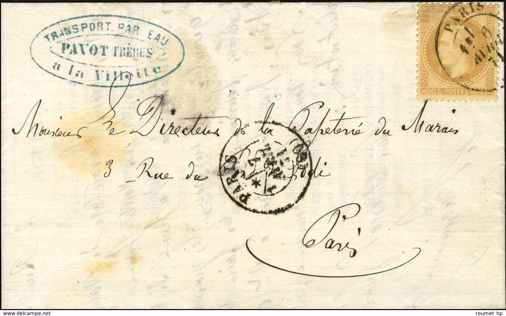 Càd PARIS (60) 6 AVRIL 71 / N° 28 Sur Lettre Avec Très Bel En-tête Des Bateaux à Vapeur Datée De La Villette Le 6 Avril  - Oorlog 1870