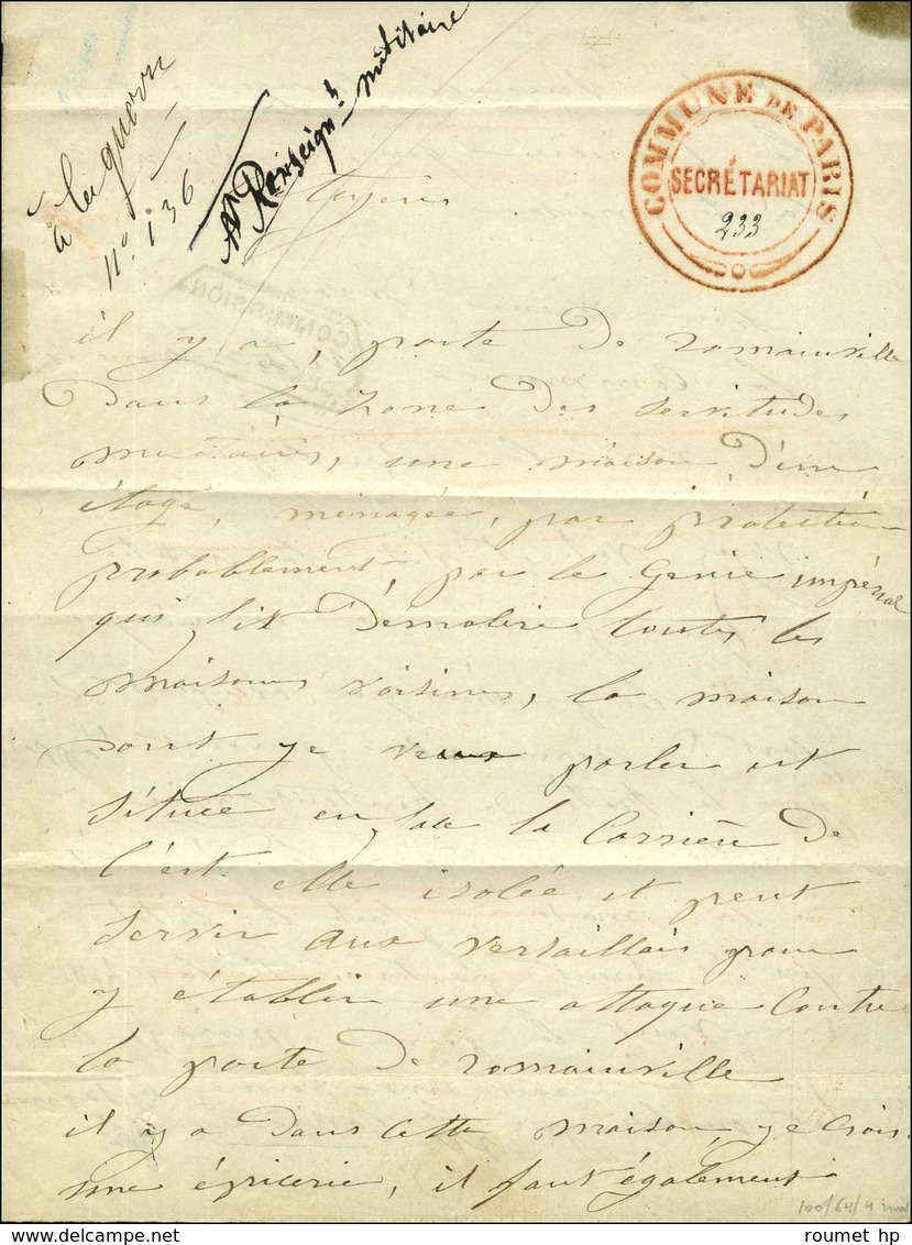 Càd 5 PARIS 5 (60) 23 AVRIL 71 / N° 28 Sur Lettre Pour L'Hôtel De Ville, à L'intérieur Grand Cachet Rouge COMMUNE DE PAR - Guerre De 1870