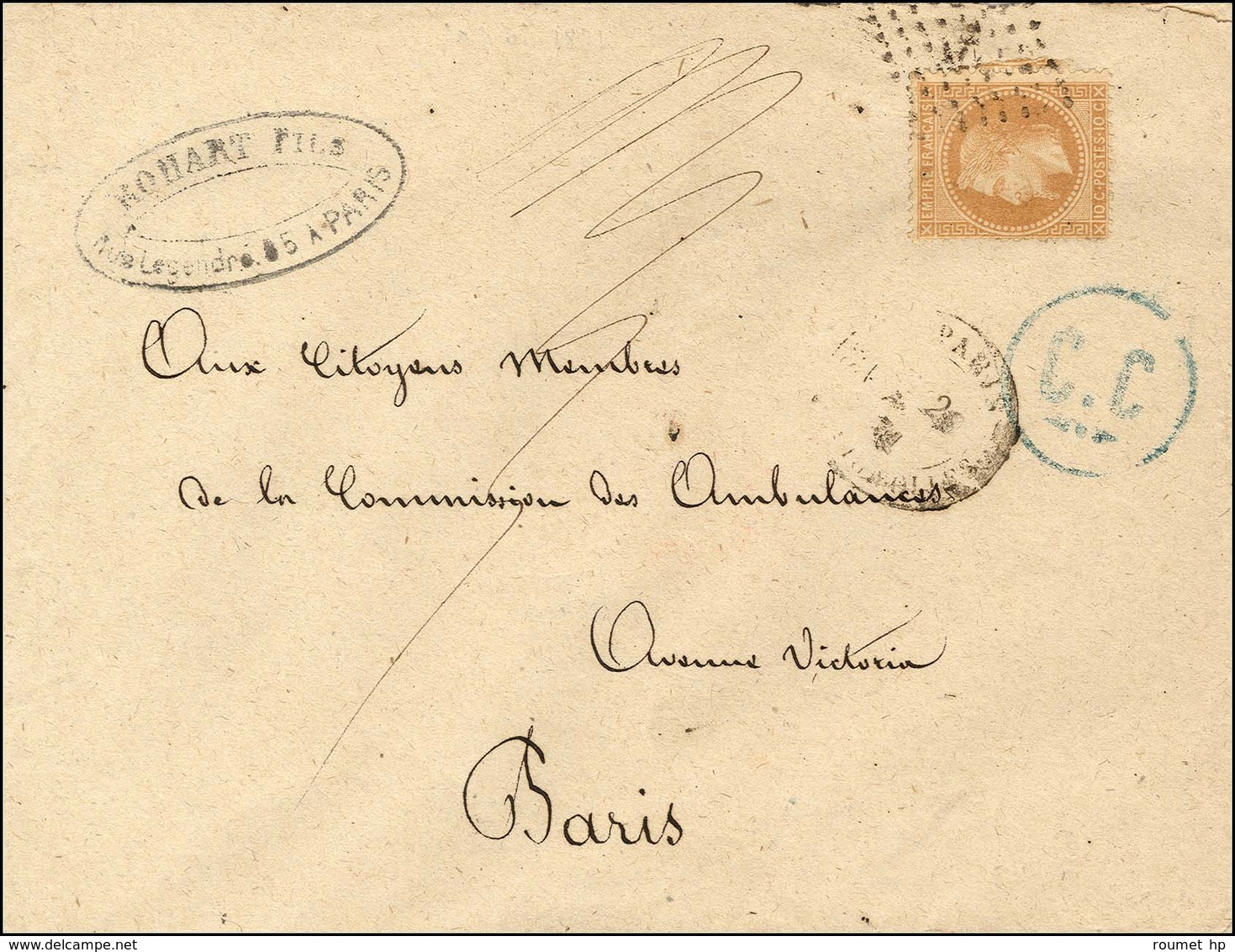 Ancre / N° 28 Càd PARIS / LES BATIGNOLLES 20 MAI 71 Sur Lettre Pour Un Membre De La Commission Des Ambulances à Paris, A - Oorlog 1870