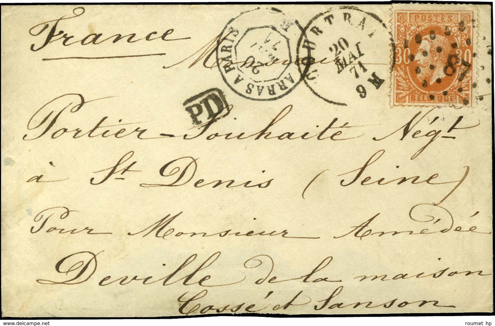 Lettre Affranchie De Courtrai (Belgique) 20 MAI 71 Sur Lettre Pour M. Portier à St Denis, Pour M. Deville, Paris, Sans C - War 1870