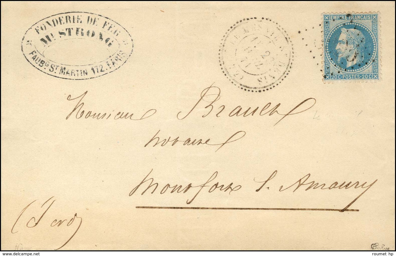Lettre Sans Texte Avec Cachet Commercial Pour Montfort L'Amaury Remise Par Un Passeur Au Bureau Du Mesnil Saint Denis, G - Oorlog 1870