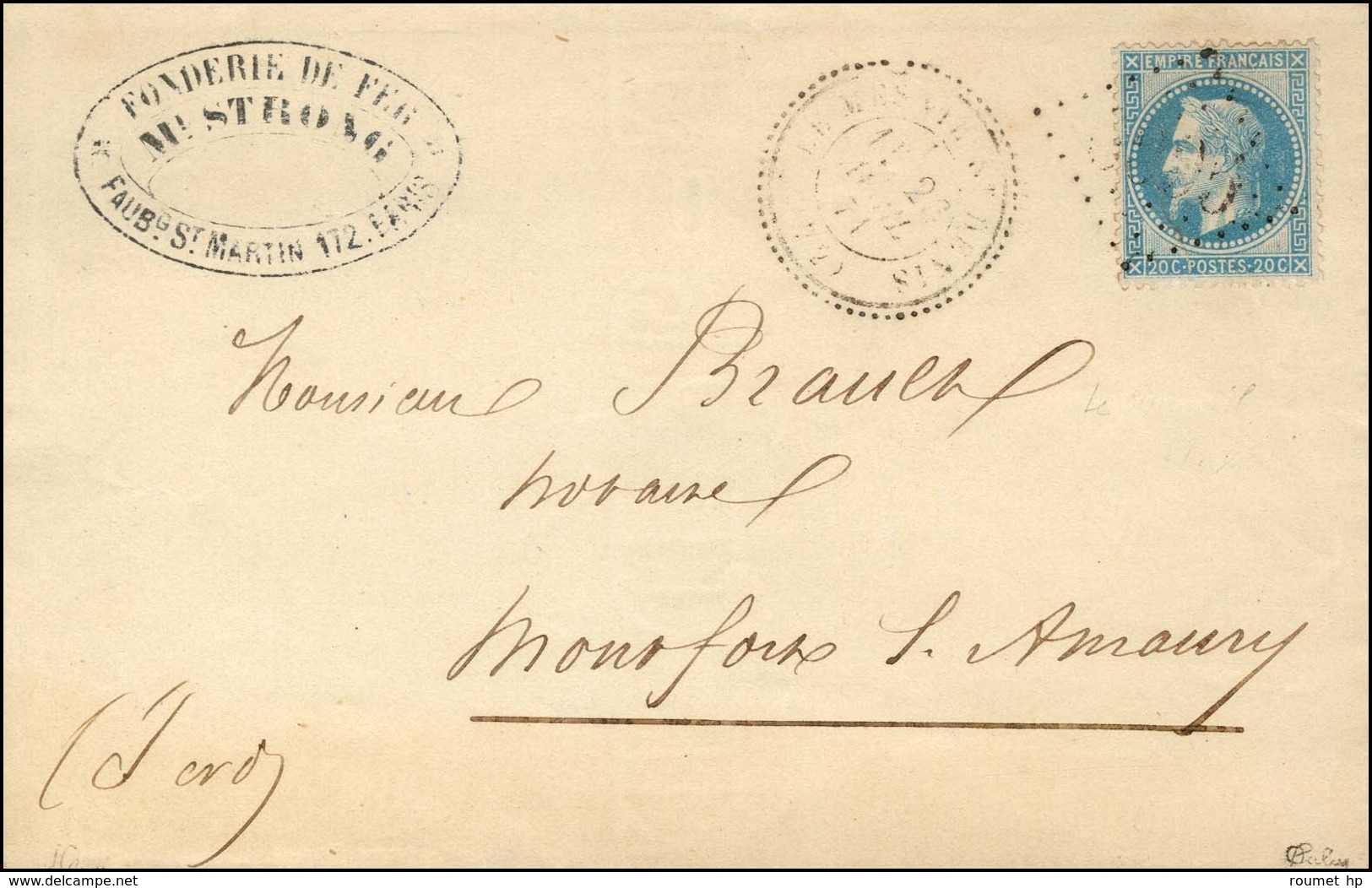 Lettre Sans Texte Avec Cachet Commercial Pour Montfort L'Amaury Remise Par Un Passeur Au Bureau Du Mesnil Saint Denis, G - Guerra Del 1870