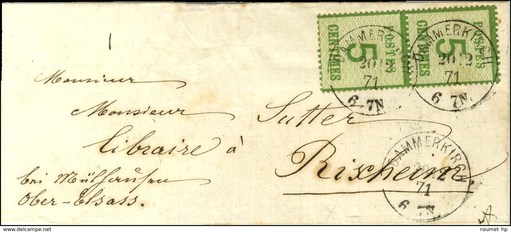 Càd DAMMERKIRCH / Alsace N° 4 (2) Sur Lettre Pour Rixheim. 1871. - TB. - Storia Postale