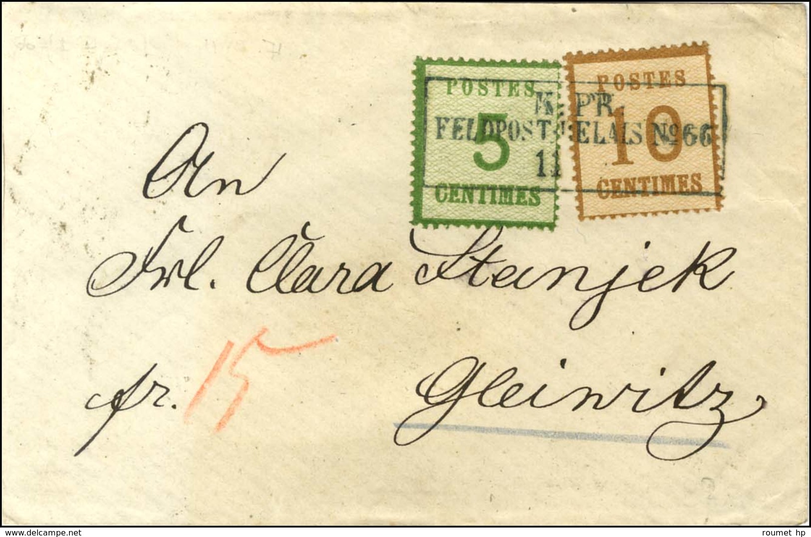 Cachet Encadré Bleu K:PR / FELDPOST-RELAIS N°66 / Als. N° 4 + 5 Sur Lettre Pour Gleinvitz. 1871. - TB / SUP. - Covers & Documents