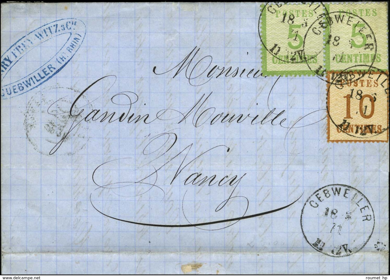 Càd GEBWEILER / Als. N° 4 (2) + 5 Sur Lettre Pour Nancy. 1871. - TB / SUP. - Cartas & Documentos
