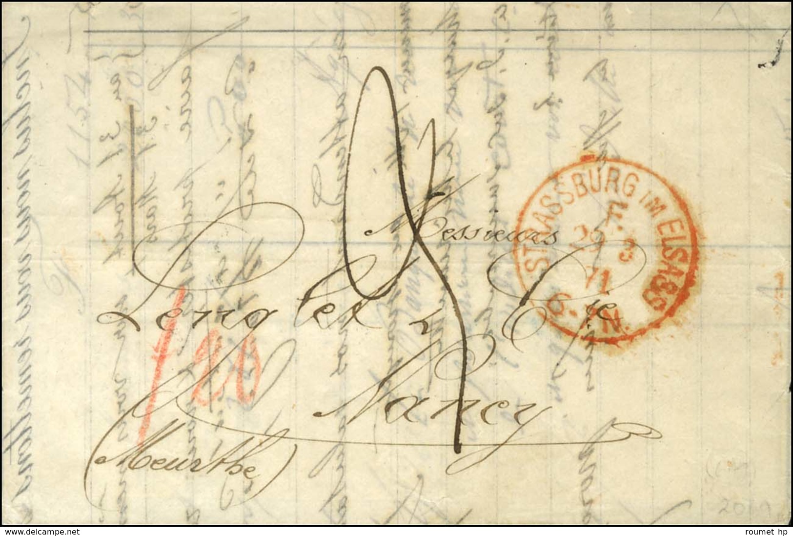 Cachet Rouge STRASSBURG IM ELSASS / F Sur Lettre Pour Nancy Taxée 3. 1871. - TB / SUP. - Cartas & Documentos