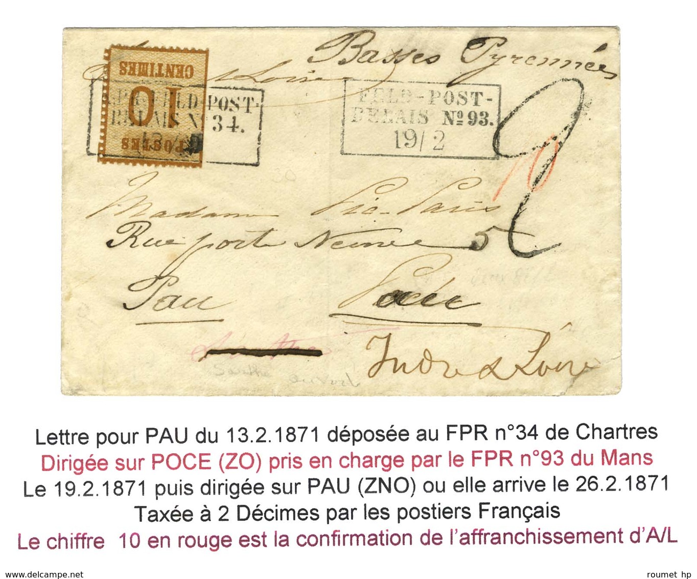 Cachet Encadré FELD-POST / RELAIS N°34 / Als. N° 5 (def) Sur Lettre Pour Pocé (zone Occupée) Pris En Charge Par Le FED-P - Cartas & Documentos