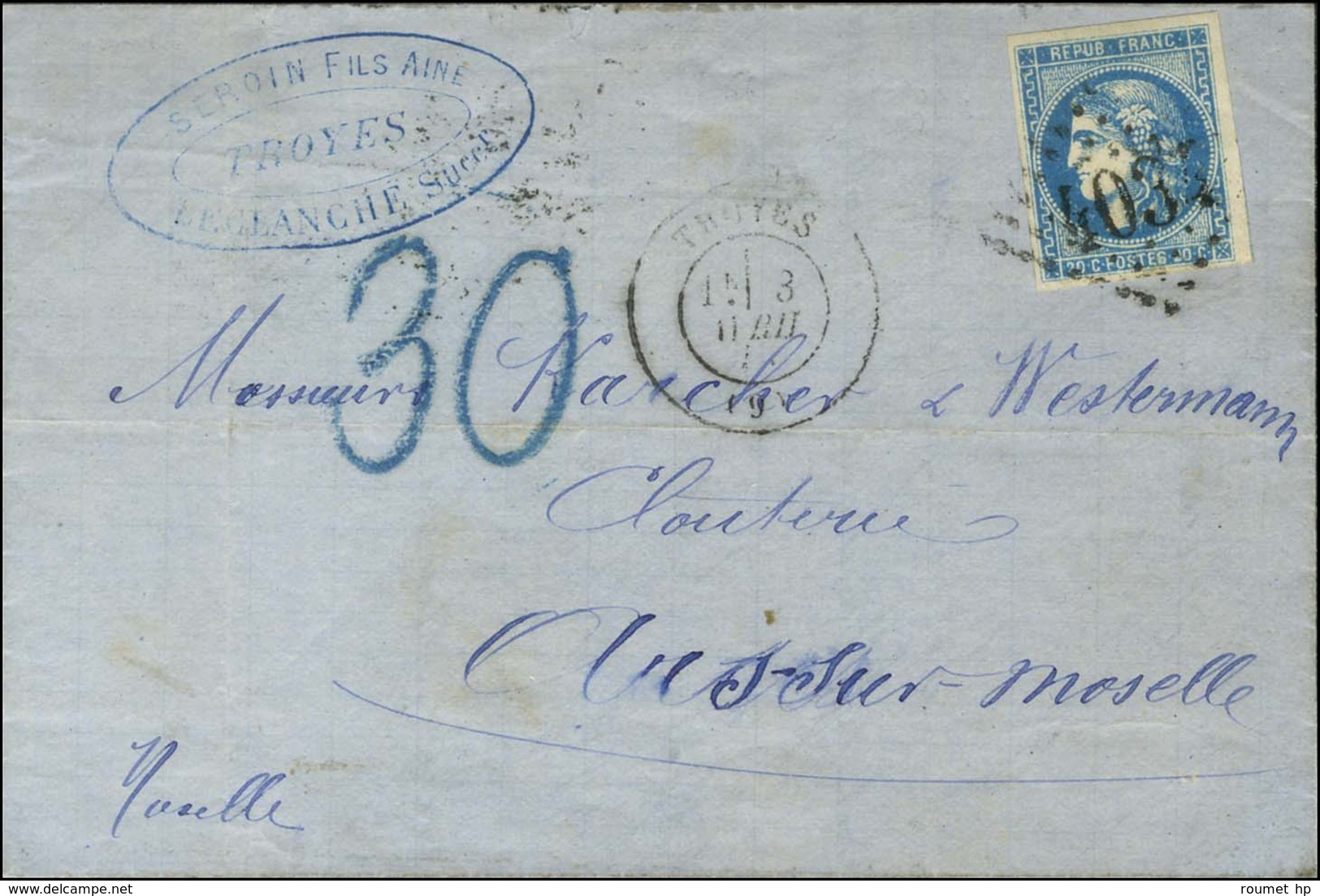 GC 4034 / N° 46 Càd T 17 TROYES (9) 3 AVRIL 71 Sur Lettre Pour Ars-sur-Moselle. Au Recto, Taxe Tampon 30 Bleue. - TB. - Storia Postale