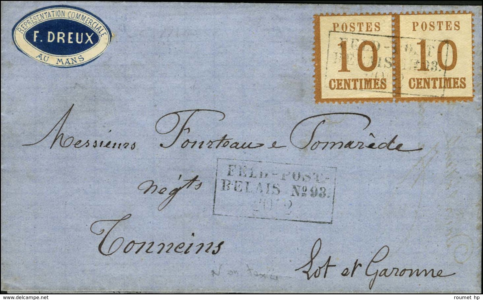 Cachet Encadré FELDPOST / RELAIS N° 93 / Alsace N° 5 Paire Sur Lettre Avec Texte Daté Du Mans Le 18 Février 1871 Pour To - Brieven En Documenten