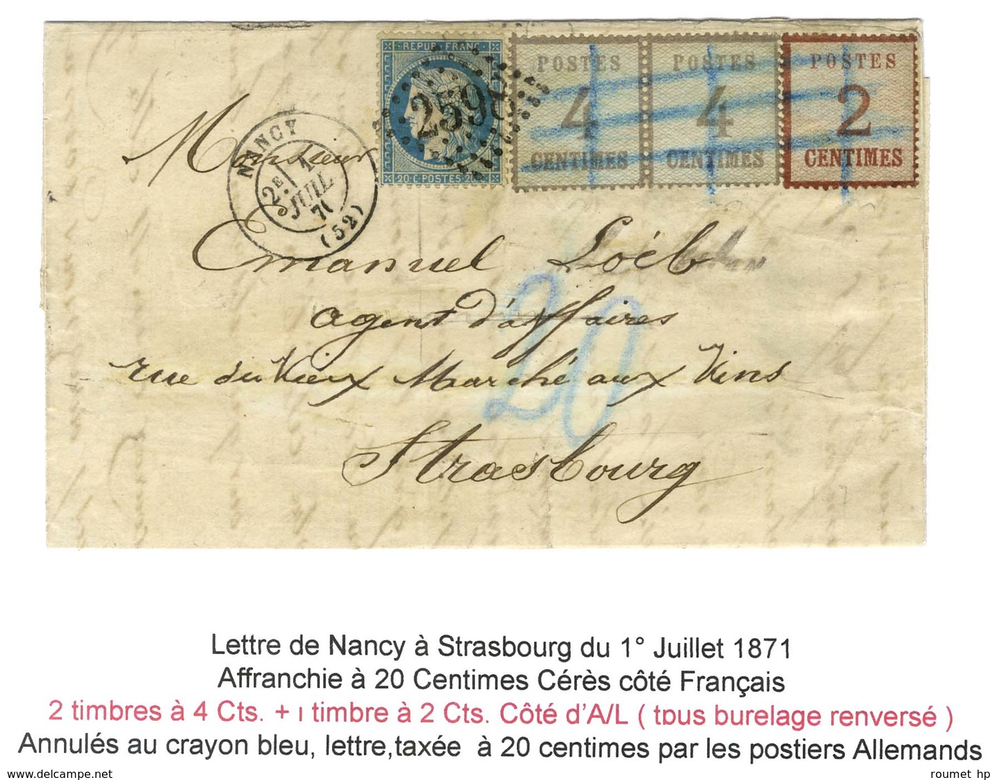 GC 2598 / N° 37 Càd T 17 NANCY (52) 1 JUIL. 71 Sur Lettre Pour Strasbourg + Als. N° 2 + 3 Paire (les 3 Ex. Burelage Renv - Covers & Documents