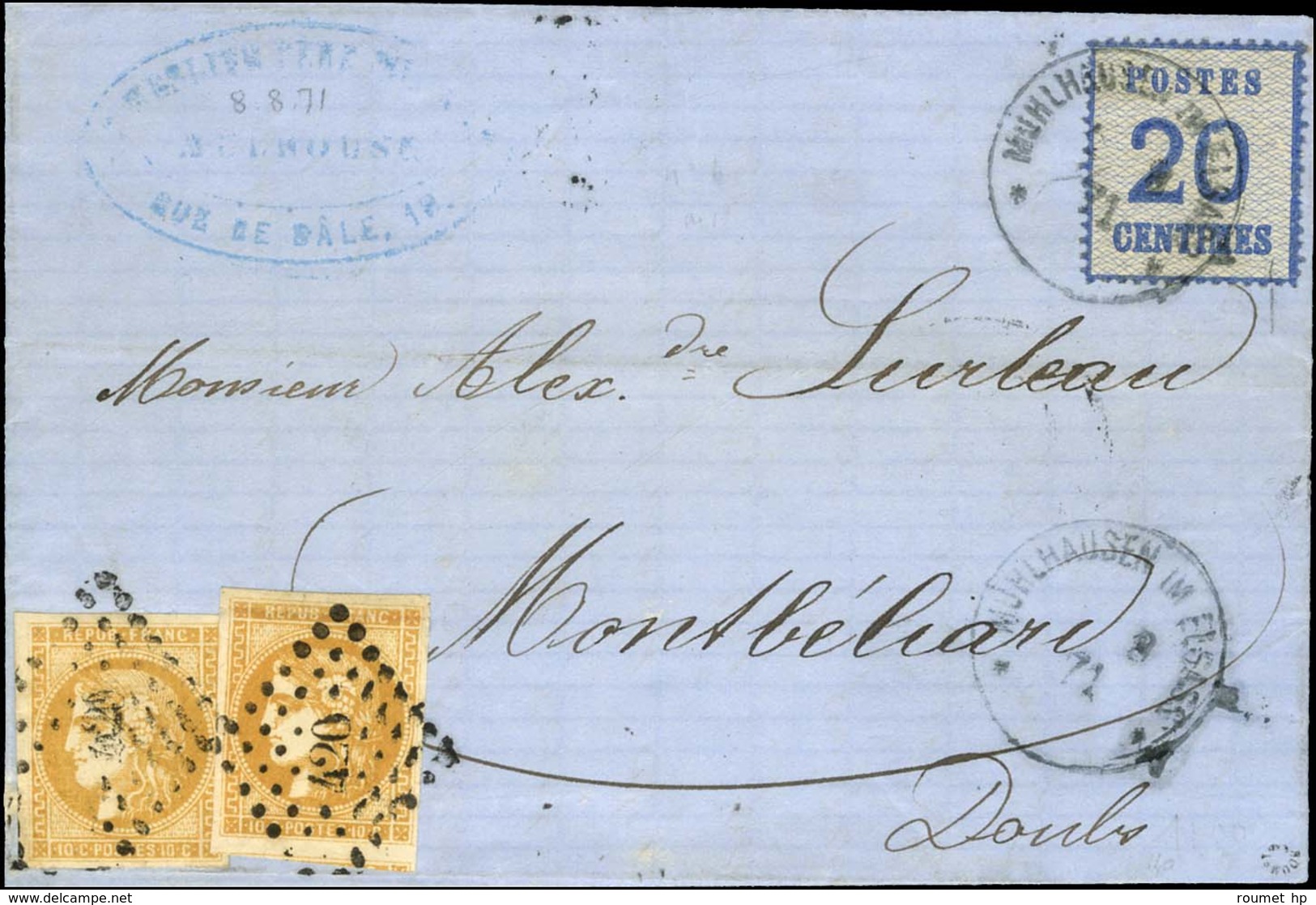 Càd MUHLHAUSEN / Als. N° 6 + PC Du GC 420 (Belfort) / N° 43 (2) Sur Lettre En Affranchissement Mixte Pour Montbéliard. 1 - Covers & Documents