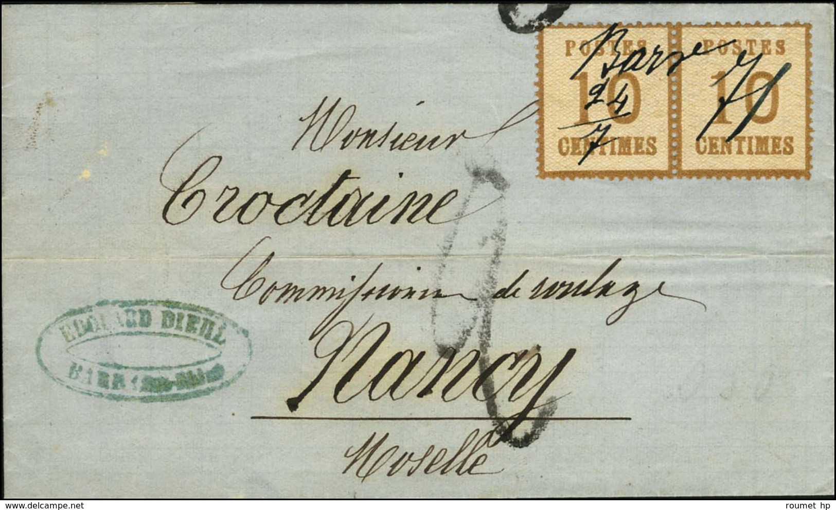 Griffe Manuscrite '' Barr / 24 7 71 '' / Als. N° 5 Paire Sur Lettre Avec Texte Daté De Barr Le 23 Juillet 1871 Pour Nanc - Covers & Documents