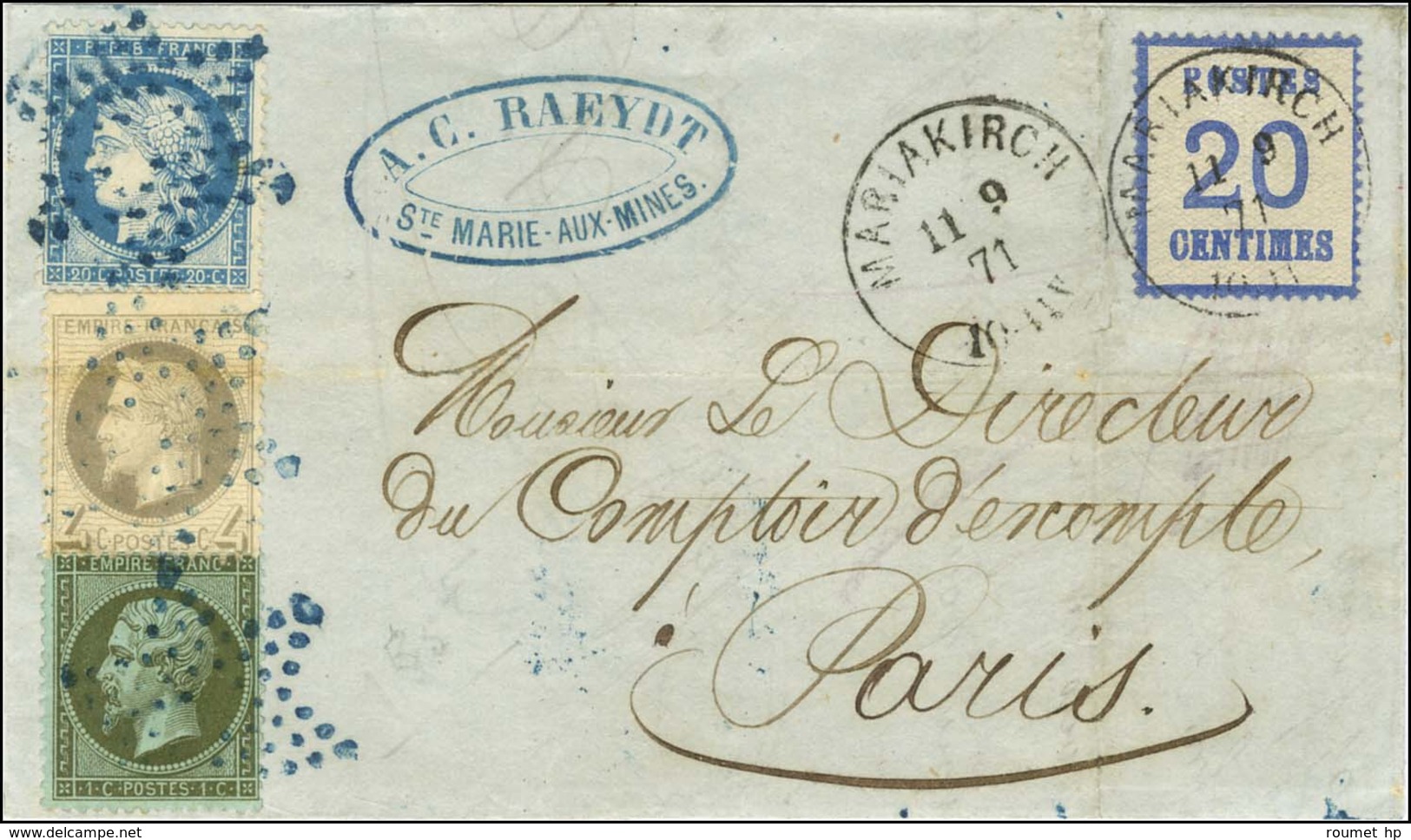 Càd MARIAKIRCH 11 9 71 / Als. N° 6 + étoile évidée Bleue / N° 19 (Empire Non Lauré) + N° 27 Léger Pli + N° 37 Sur Lettre - Storia Postale