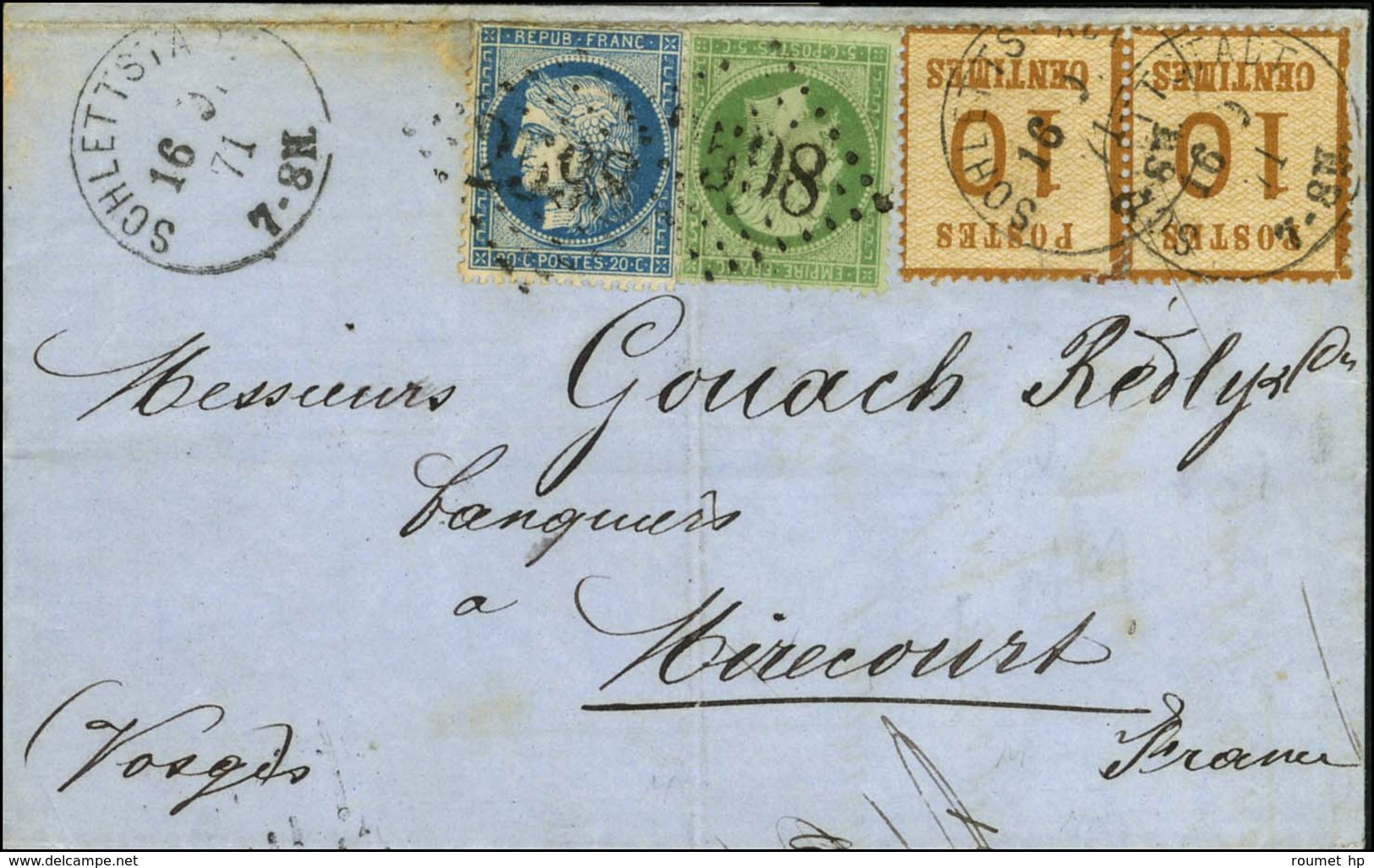 Càd SCHLETTSTADT / Als. N° 5 (2) + GC 2598 / N° 20 + 37 Sur Lettre En Affranchissement Mixte Pour Mirecourt. 1871. - TB. - Brieven En Documenten