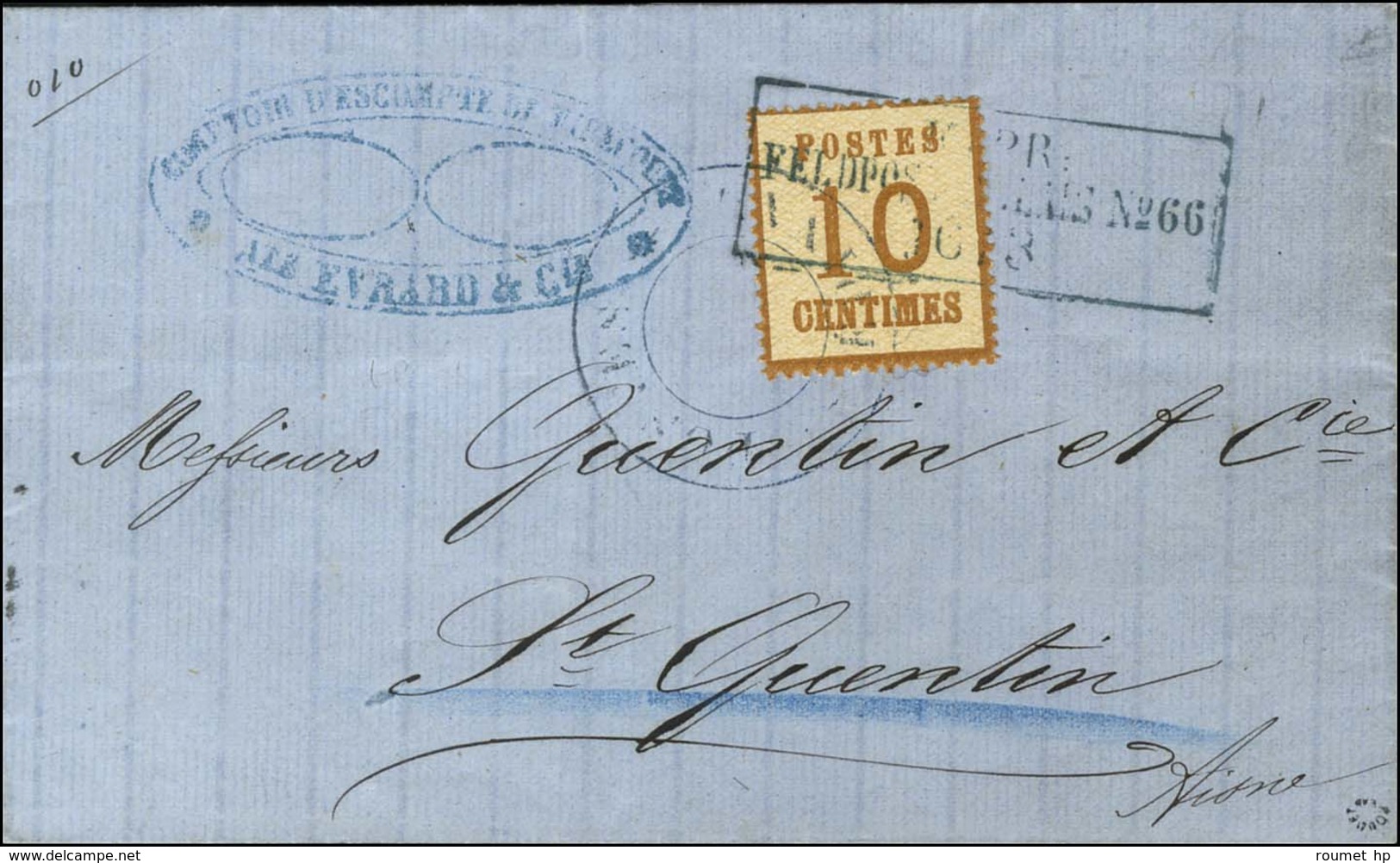 Grand Cachet Provisoire Bleu POSTES / EPINAL + Cachet Encadré K:PR / FELDPOST-RELAIS N°66 / Als. N° 5 Sur Lettre Avec Te - War 1870