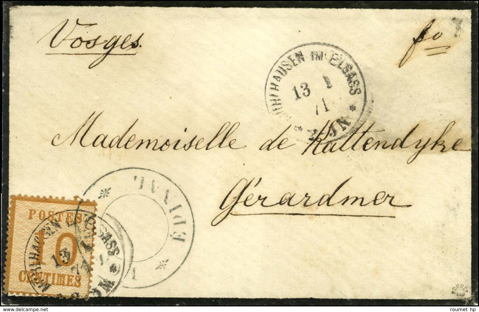 Grand Cachet Provisoire POSTES / EPINAL + Càd MUHLHAUSEN / Als. N° 5 Sur Lettre Pour Gérardmer. 1871. - TB / SUP. - R. - Guerra De 1870
