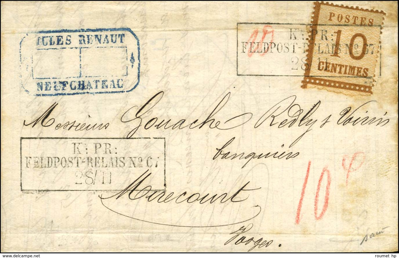 Cachet Encadré K:PR / FELDPOST-RELAIS N°67 / Als. N° 5 Sur Lettre Avec Texte Daté De Neufchateau Le 19 Novembre 1870 Pou - War 1870