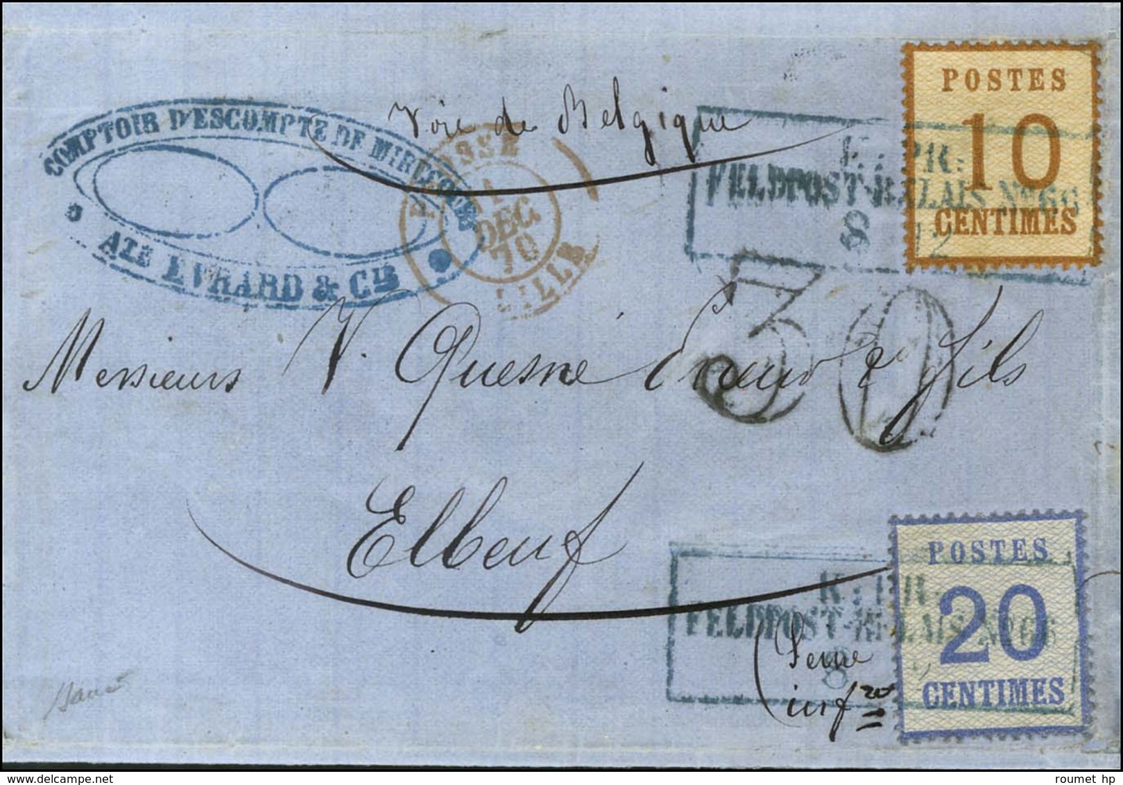 Cachet Encadré Bleu K:PR / FELDPOST-RELAIS N°66 / Als. N° 5 + 6 Sur Lettre Avec Texte Daté De Mirecourt Pour Elbeuf Par  - Oorlog 1870