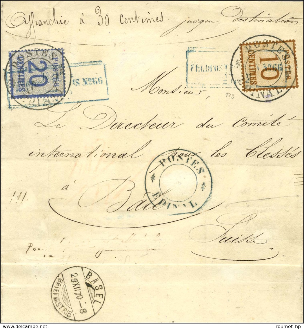 Grand Cachet POSTES / EPINAL + Cachet Encadré Bleu K:PR / FELDPOST-RELAIS N°66 / Als. N° 5 + 6 Sur Lettre (légèrement In - Oorlog 1870