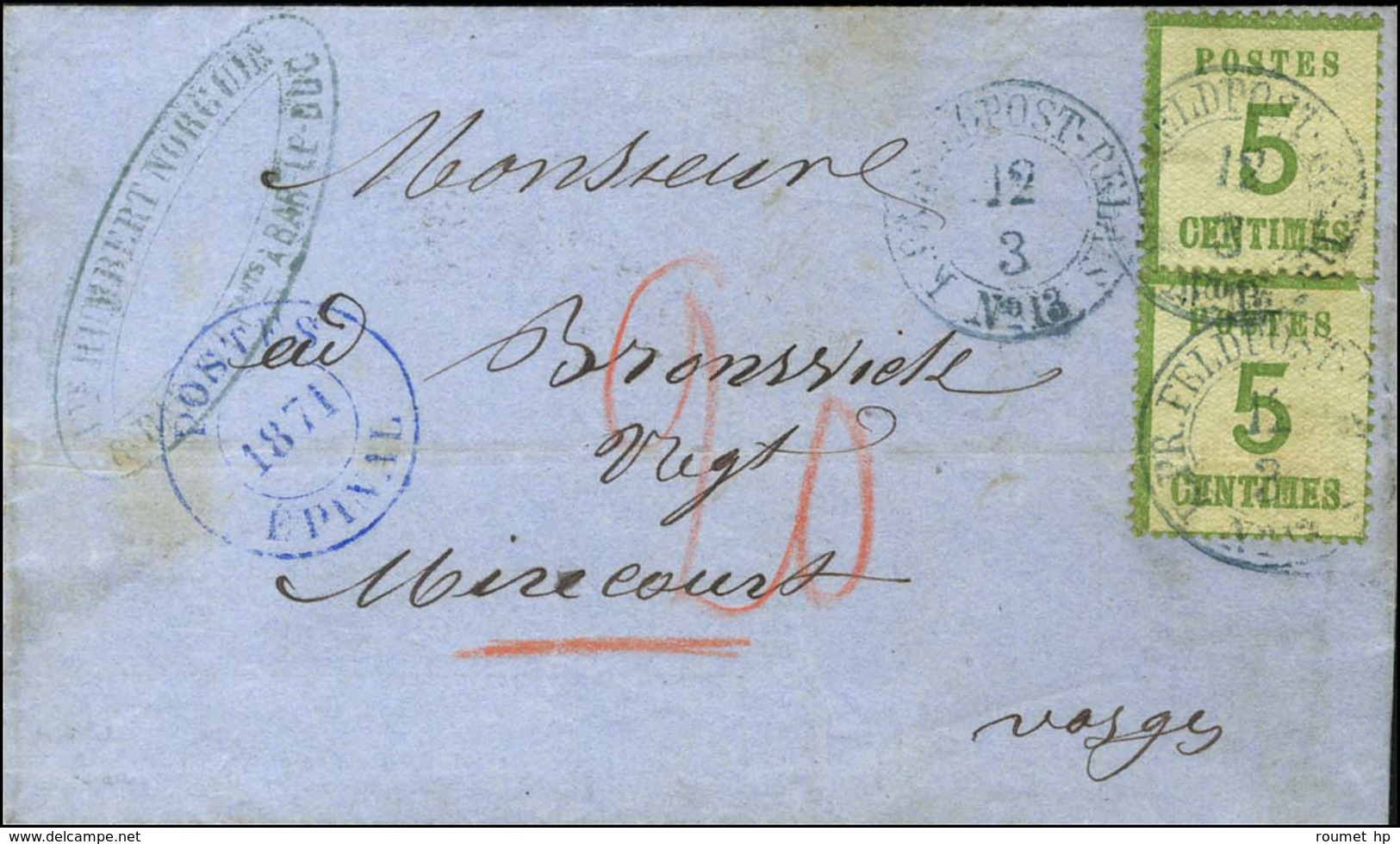 Càd K:PR: FELDPOST-RELAIS N°13 / Als. N° 4 (2) Sur Lettre De Bar Le Duc Avec Texte Daté Le 28 Mars 1871 Pour Mirecourt,  - Oorlog 1870