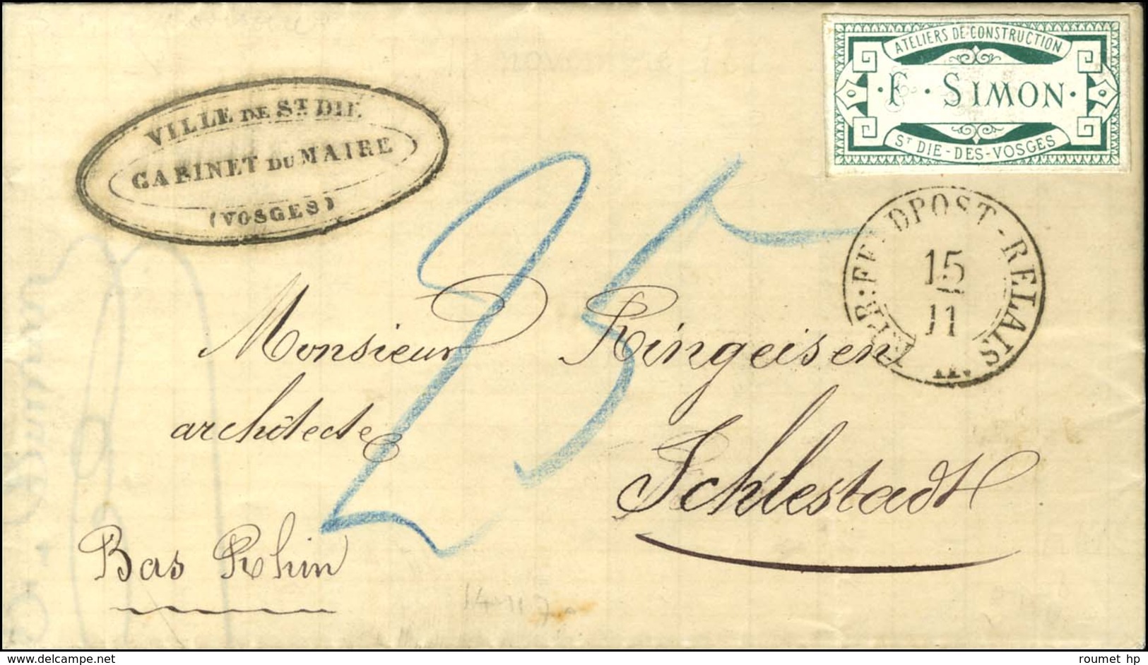 Cachet  K:PR: FELDPOST-RELAIS II + Cachet De Mairie De La Ville De St Dié Sur Lettre Avec Texte Daté Du 14 Novembre 1870 - War 1870