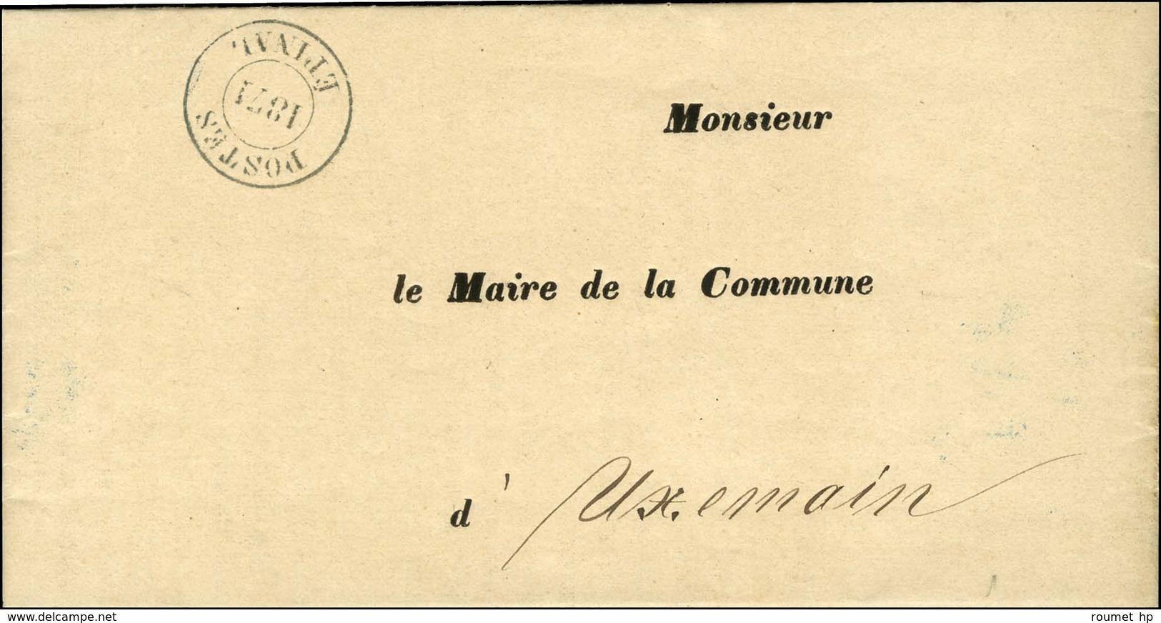 Cachet Provisoire POSTES / 1871 / EPINAL Sur Lettre Avec Texte Daté Le 26 Janvier 1871, Au Verso Cachet Allemand PREFECT - Oorlog 1870