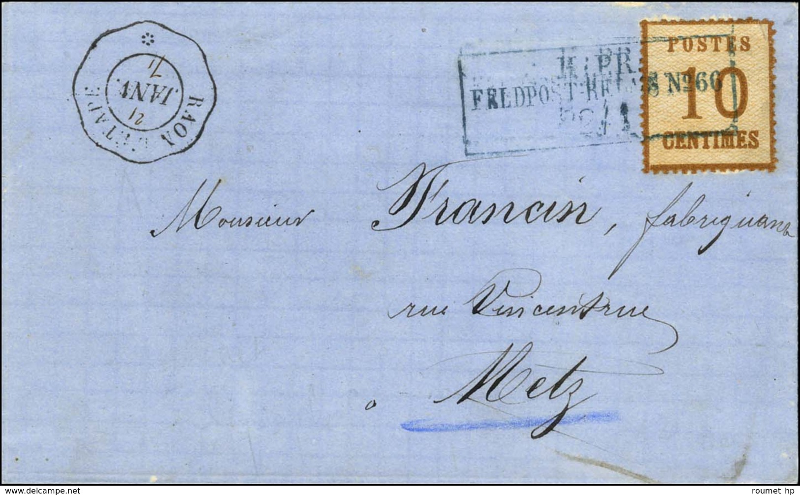 Cachet Encadré Bleu K:PR / FELDPOST-RELAIS N°66 / Als. N° 5 Sur Lettre Avec Texte Daté De Raon-l'Etape Le 19 Janvier 187 - War 1870