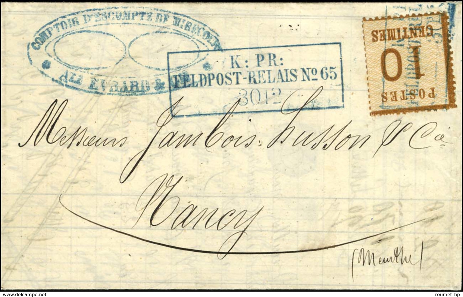 Cachet Encadré Bleu K:PR / FELDPOST-RELAIS N°65 / Als. N° 5 Sur Lettre Avec Texte Daté De Mirecourt Le 28 Décembre 1870  - Oorlog 1870
