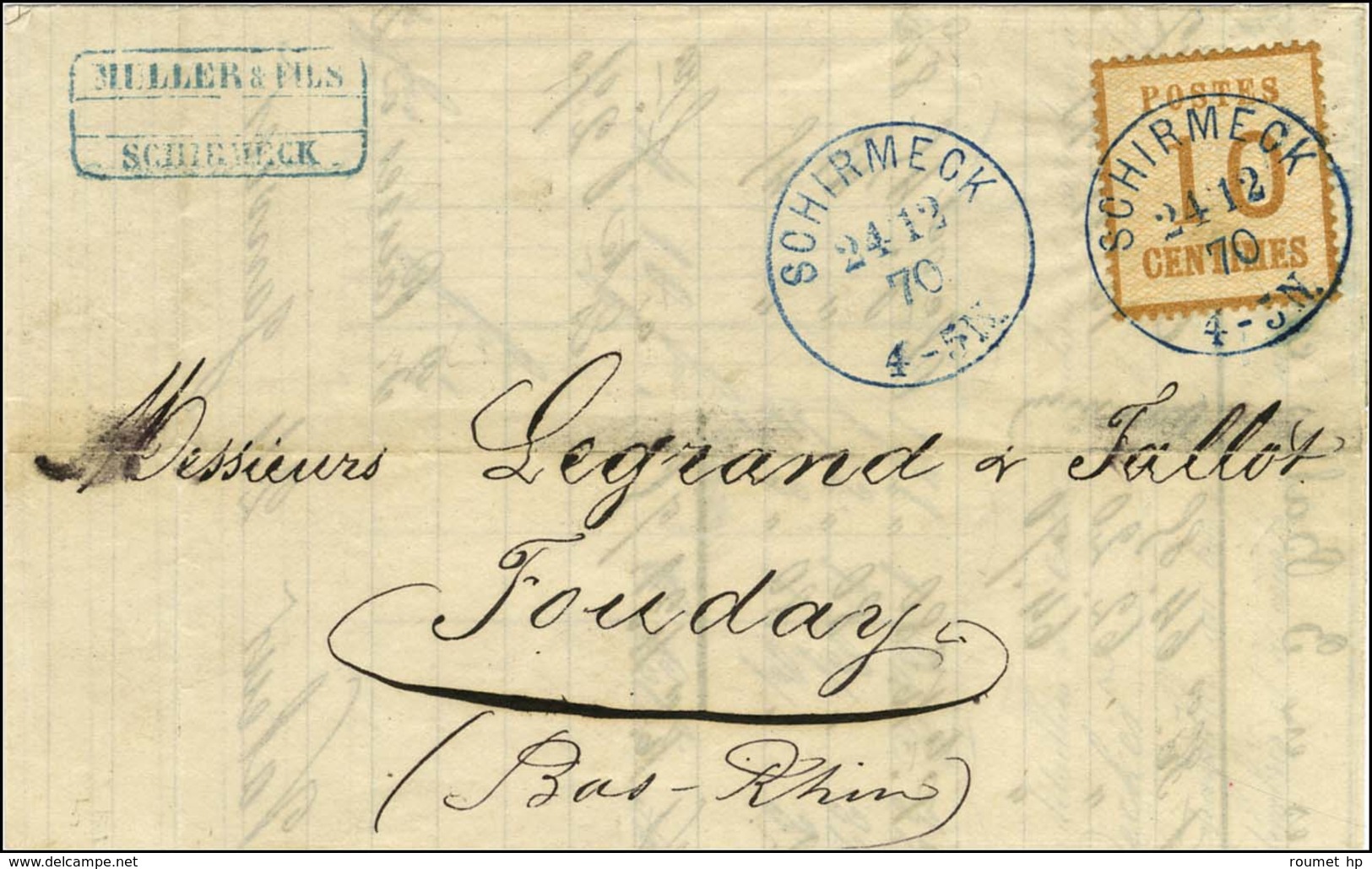Càd Bleu SCHIRMECK / Alsace N° 5 Sur Lettre Pour Foudaye. 1870. - SUP. - War 1870