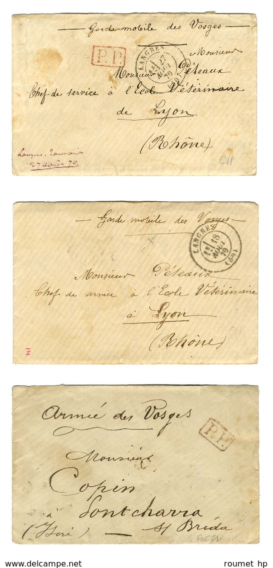 Lot De 3 Lettres De La Garde Mobile Des Vosges Dont 2 Avec Texte. - TB. - War 1870