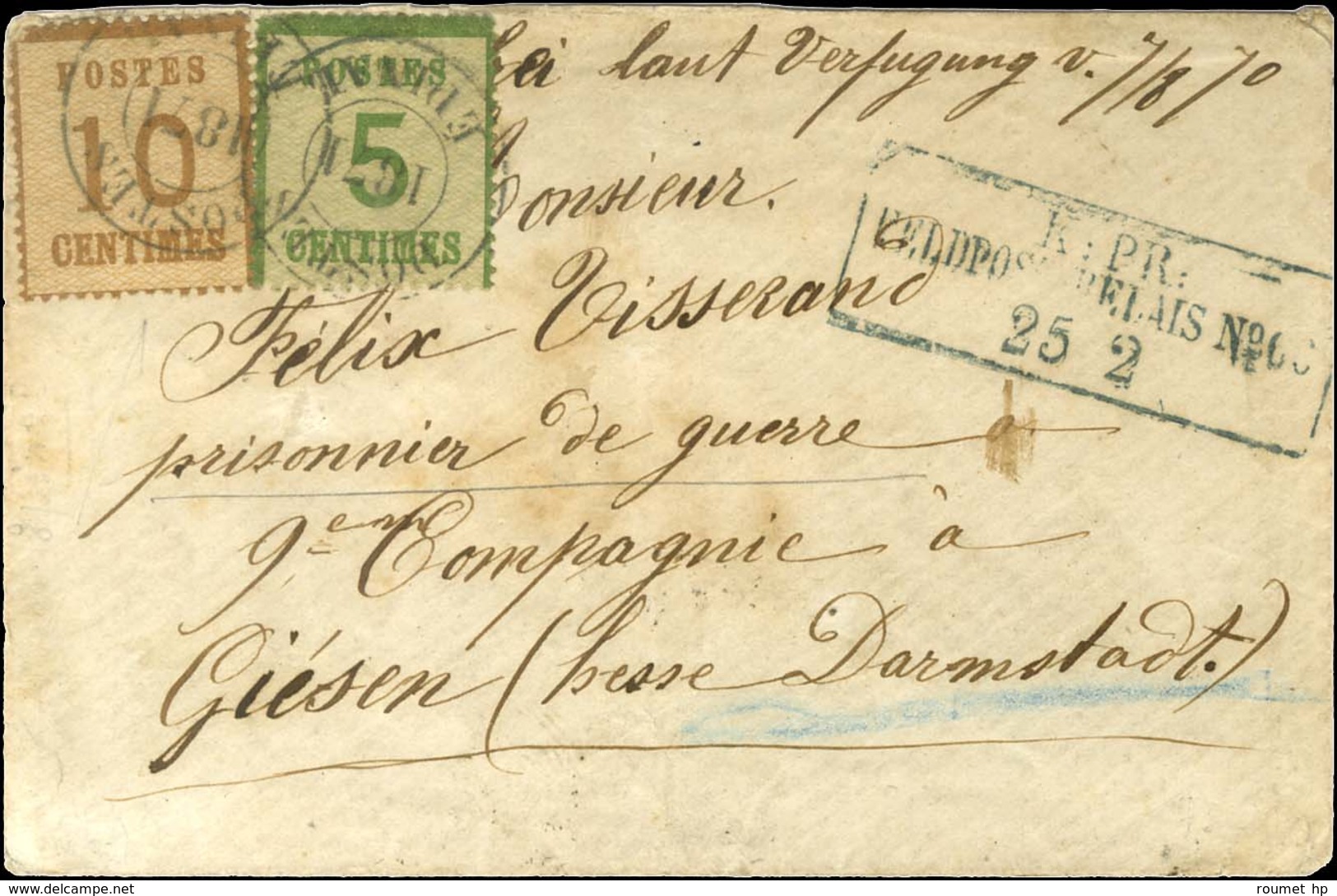 Cachet Provisoire POSTES / 1871 / EPINAL / Alsace N° 4 + 5. A Côté, Cachet Encadré Bleu KPR / FELDPOST RELAIS N° 66 Sur  - War 1870